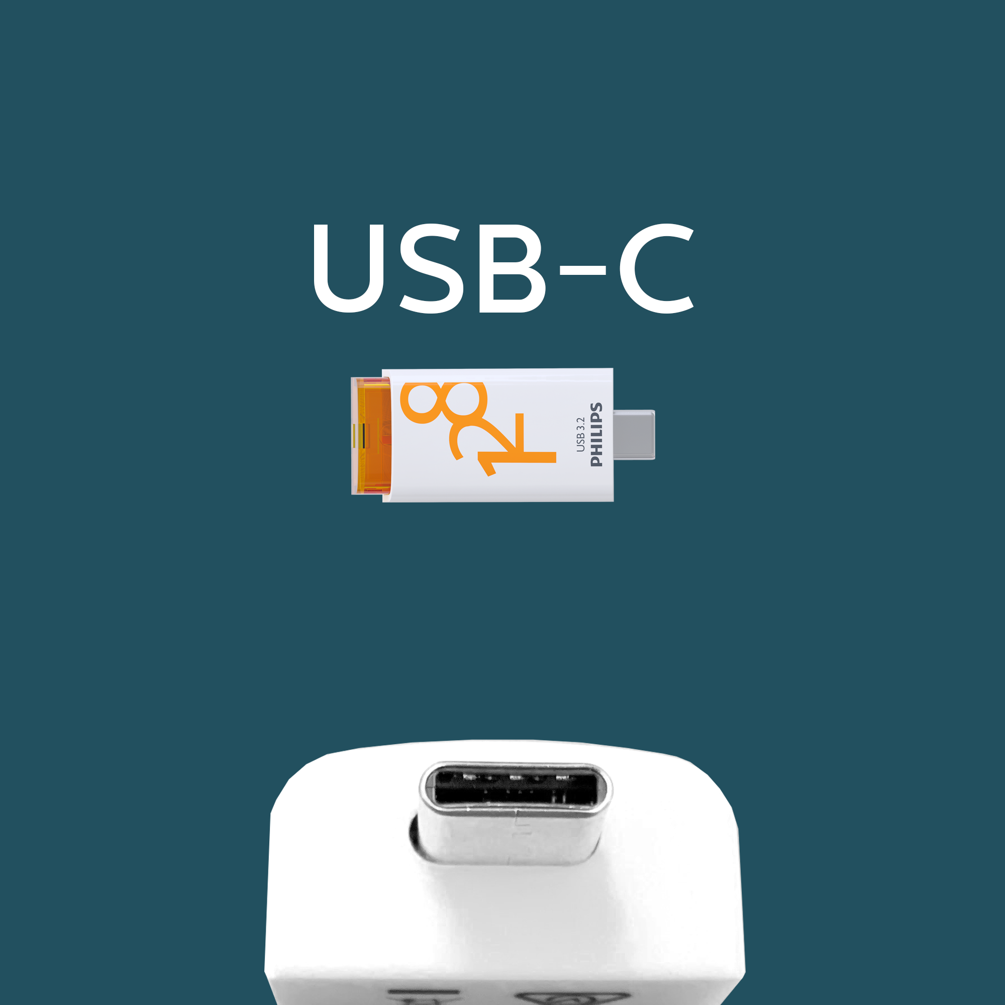 Ein USB-C-Stecker und ein USB-Stick mit 128 GB.