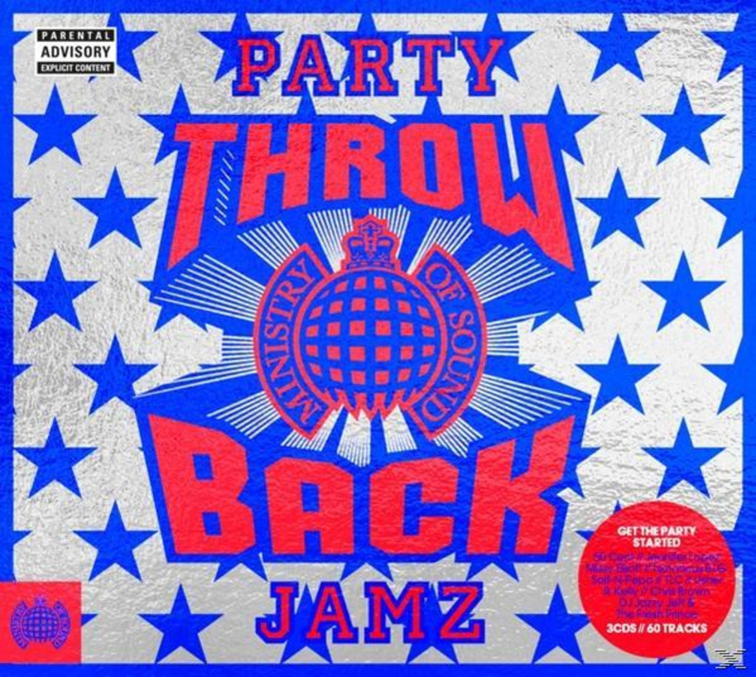 Copertina album con stelle rosse e blu, testo Party Throwback Jamz.