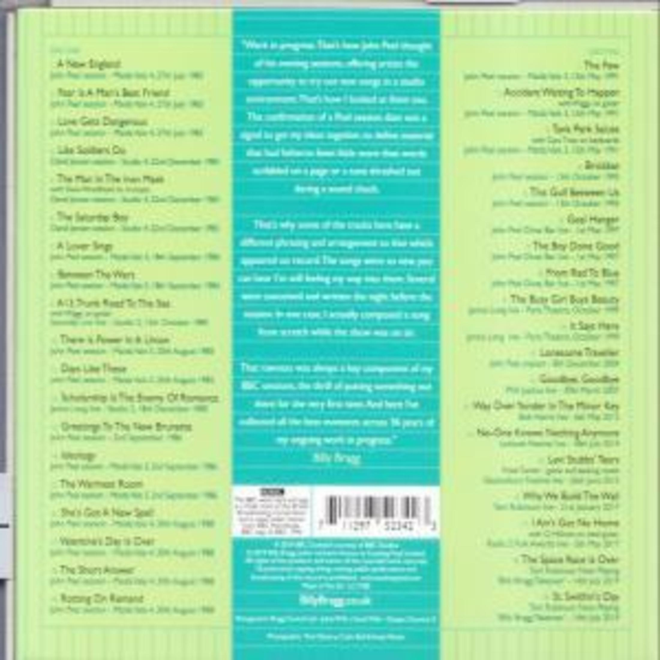 Albumhoes met songtitels en info op lichtgroene en turquoise achtergrond.