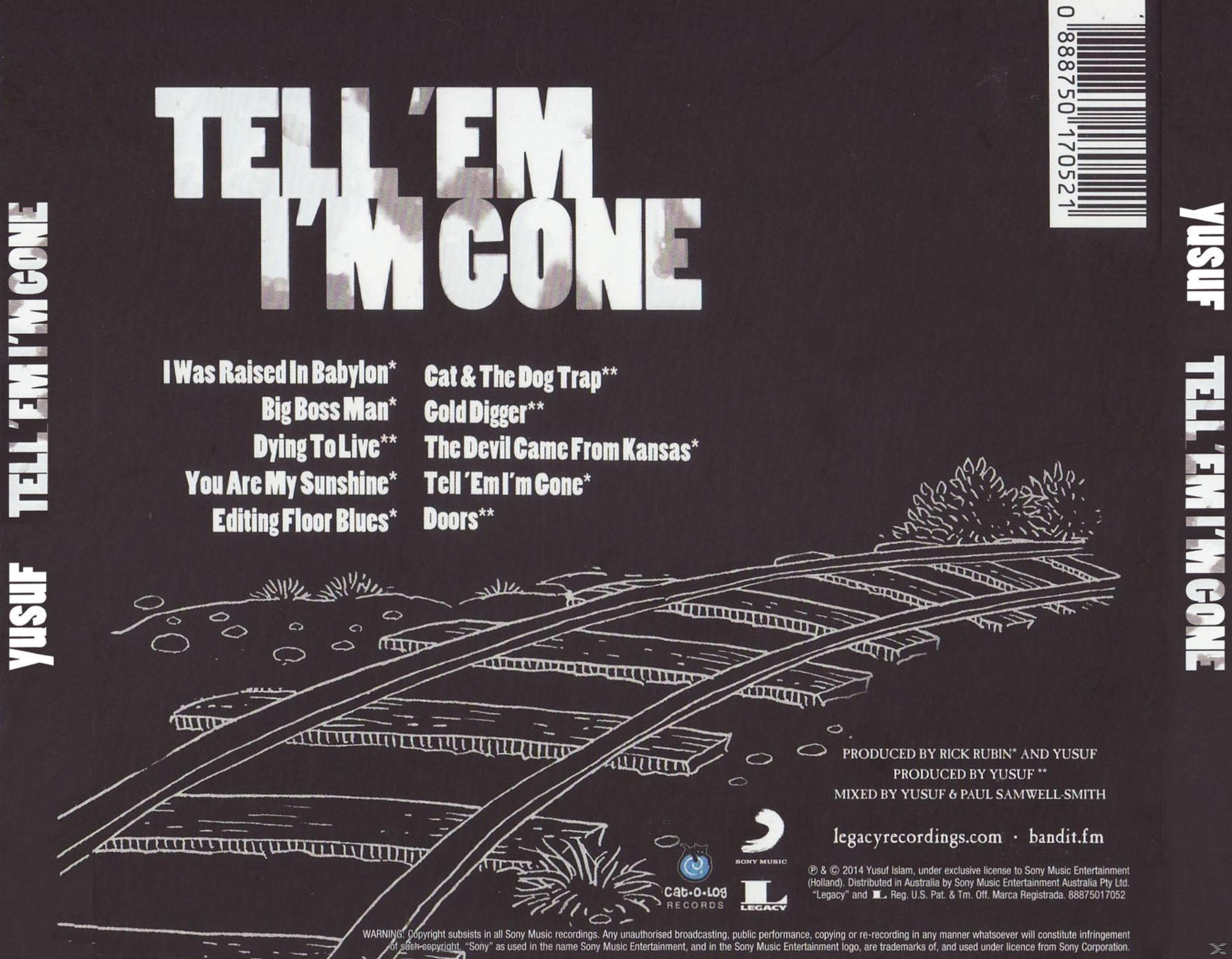 Copertina album con titolo 'TELL'EM I'M GONE', lista canzoni, binari e erba.