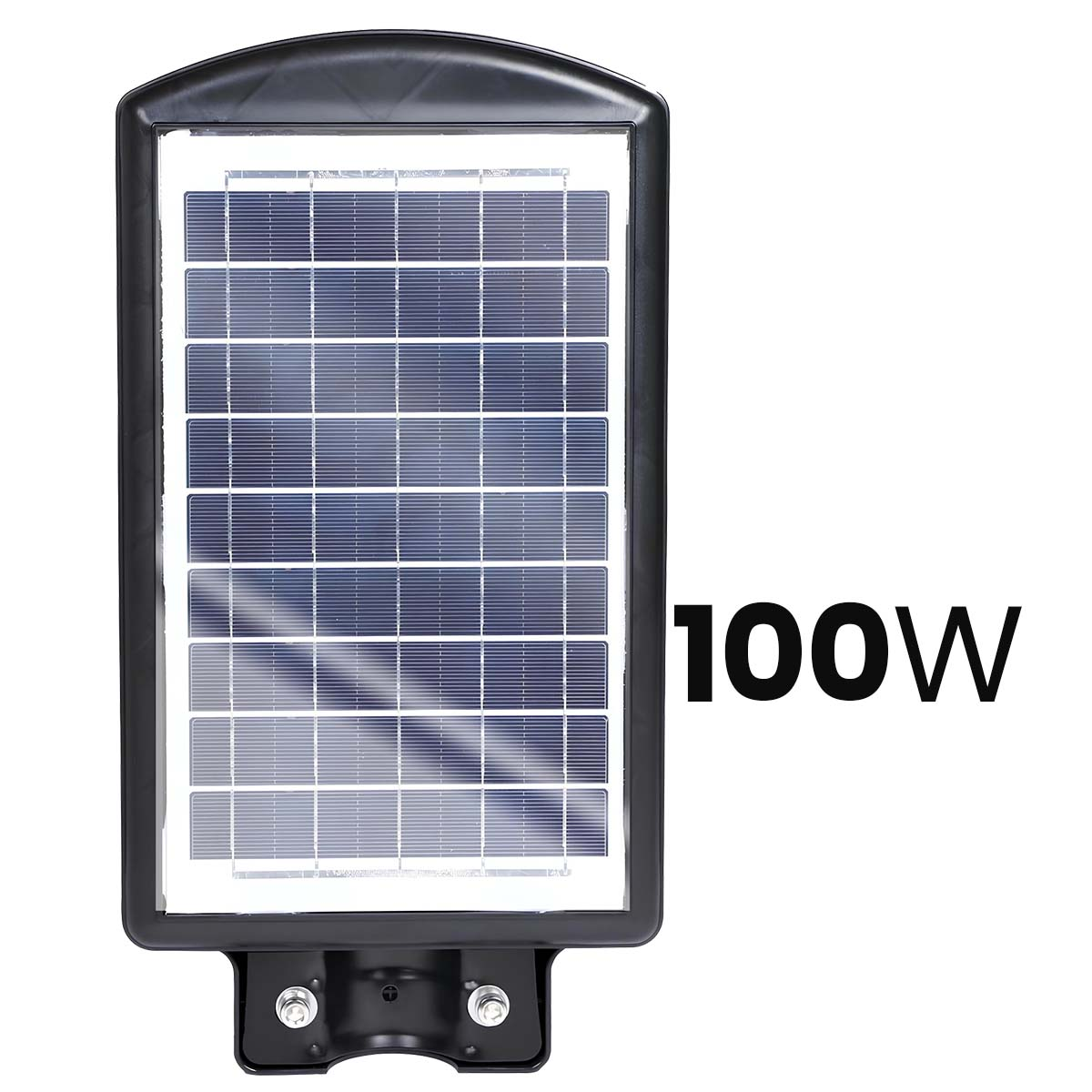Schwarze Solarleuchte mit 100W-Markierung.