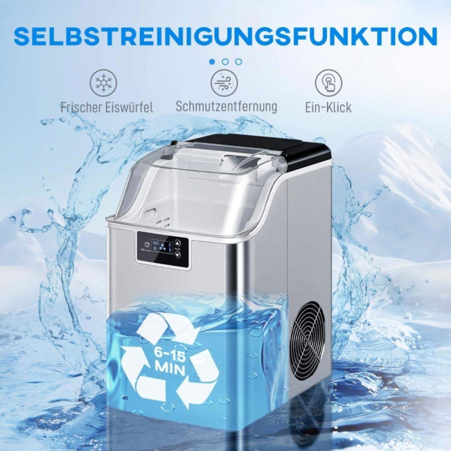 Selbstreinigende Eismaschine mit frischen Eiswürfeln, Schmutzentfernung, Ein-Klick-Bedienung.