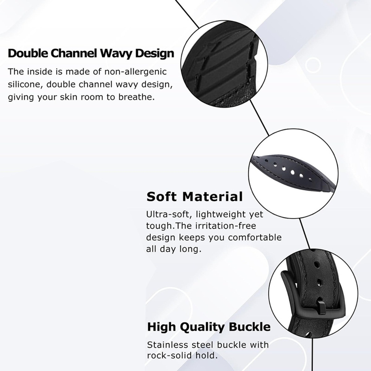 Armband-Details: Wavy Design, weiches Material, Schnalle.