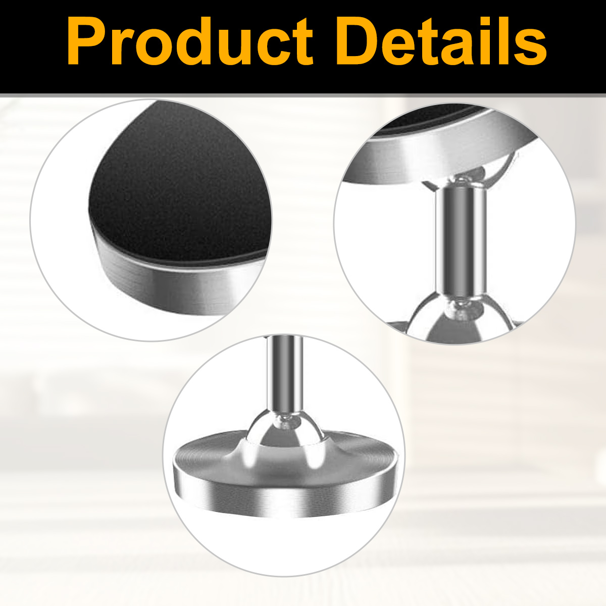 Produktbild zeigt Nahaufnahmen von Metallstruktur und schwarzer Oberfläche.