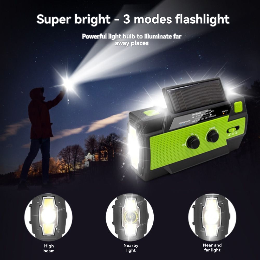 Taschenlampe mit Solarpanel und 3 Lichtmodi, beleuchtet die Nacht.