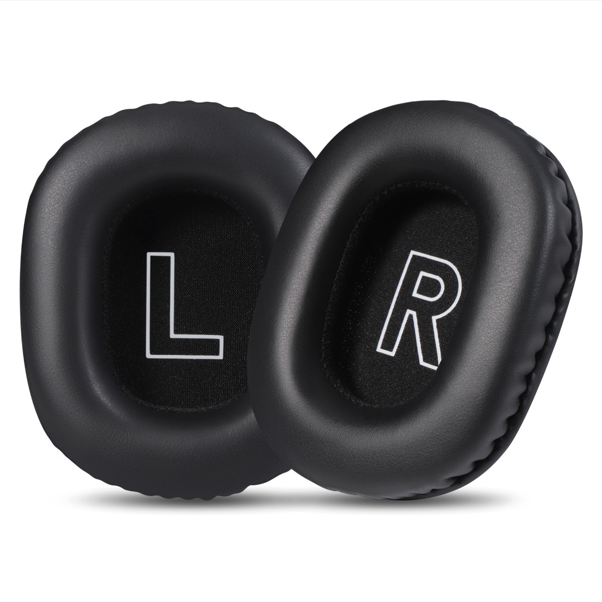 Coussinets noirs pour casque avec marquages blancs L et R.