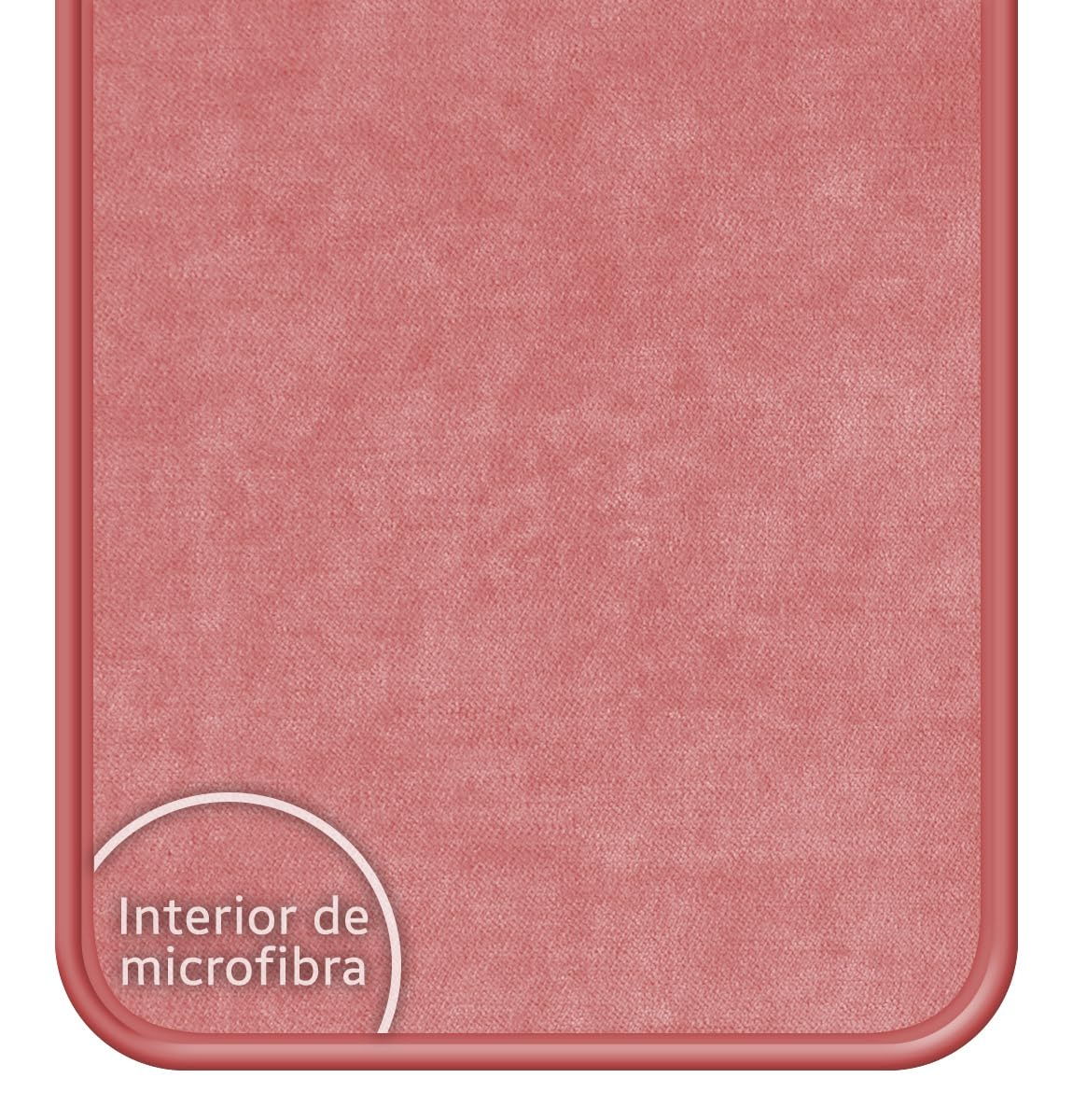 Interior de microfibra rosa con texto.