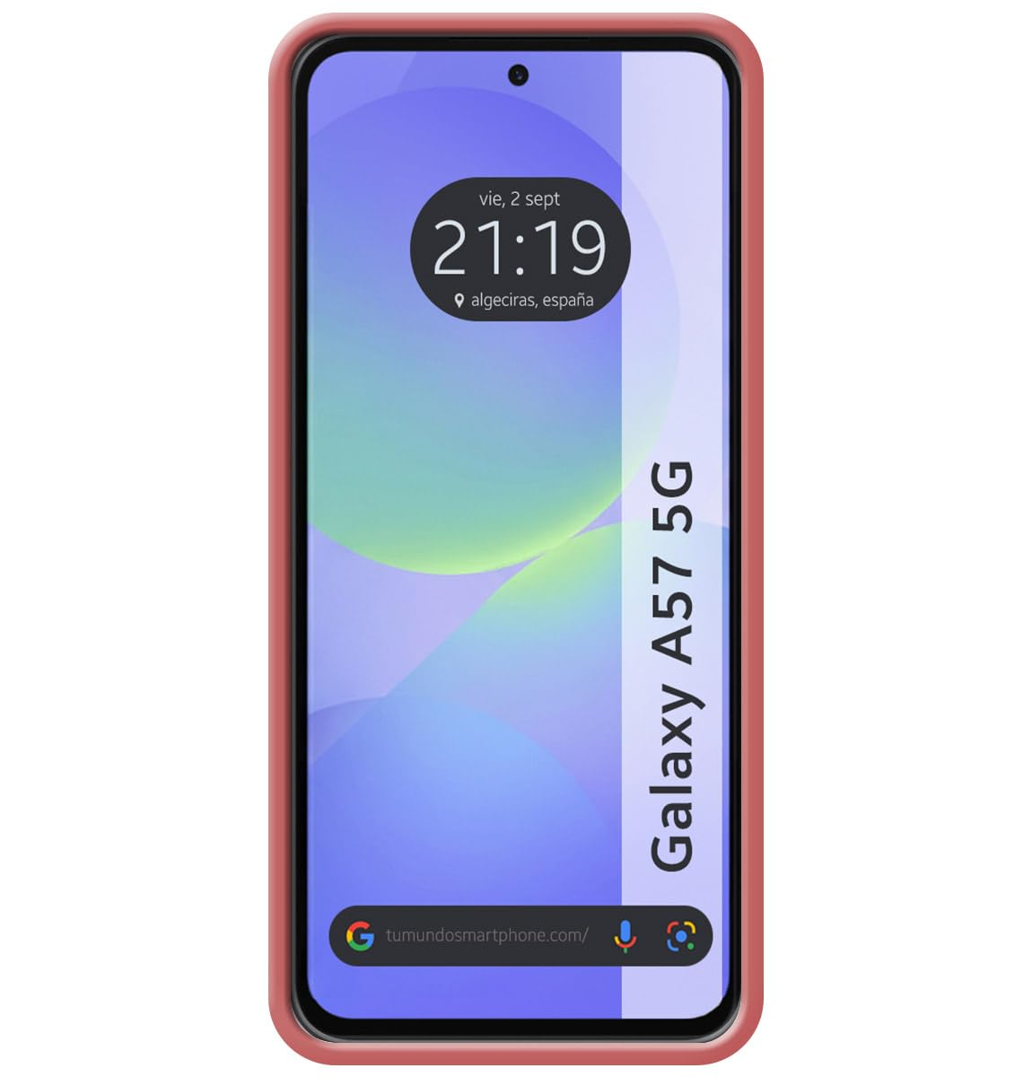 Un smartphone con borde rojo que muestra la hora 21:19.