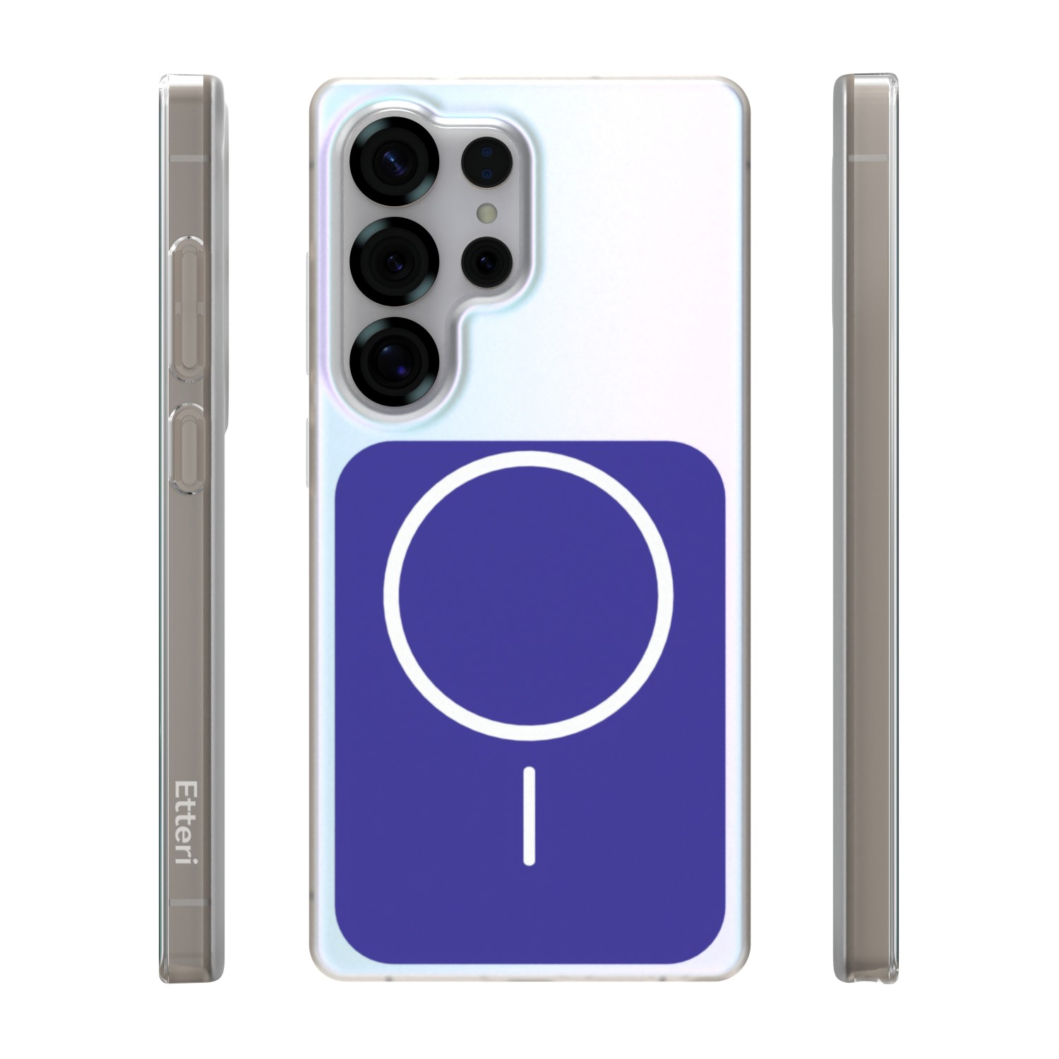 Custodia per smartphone con simbolo MagSafe, fotocamere e pulsanti.