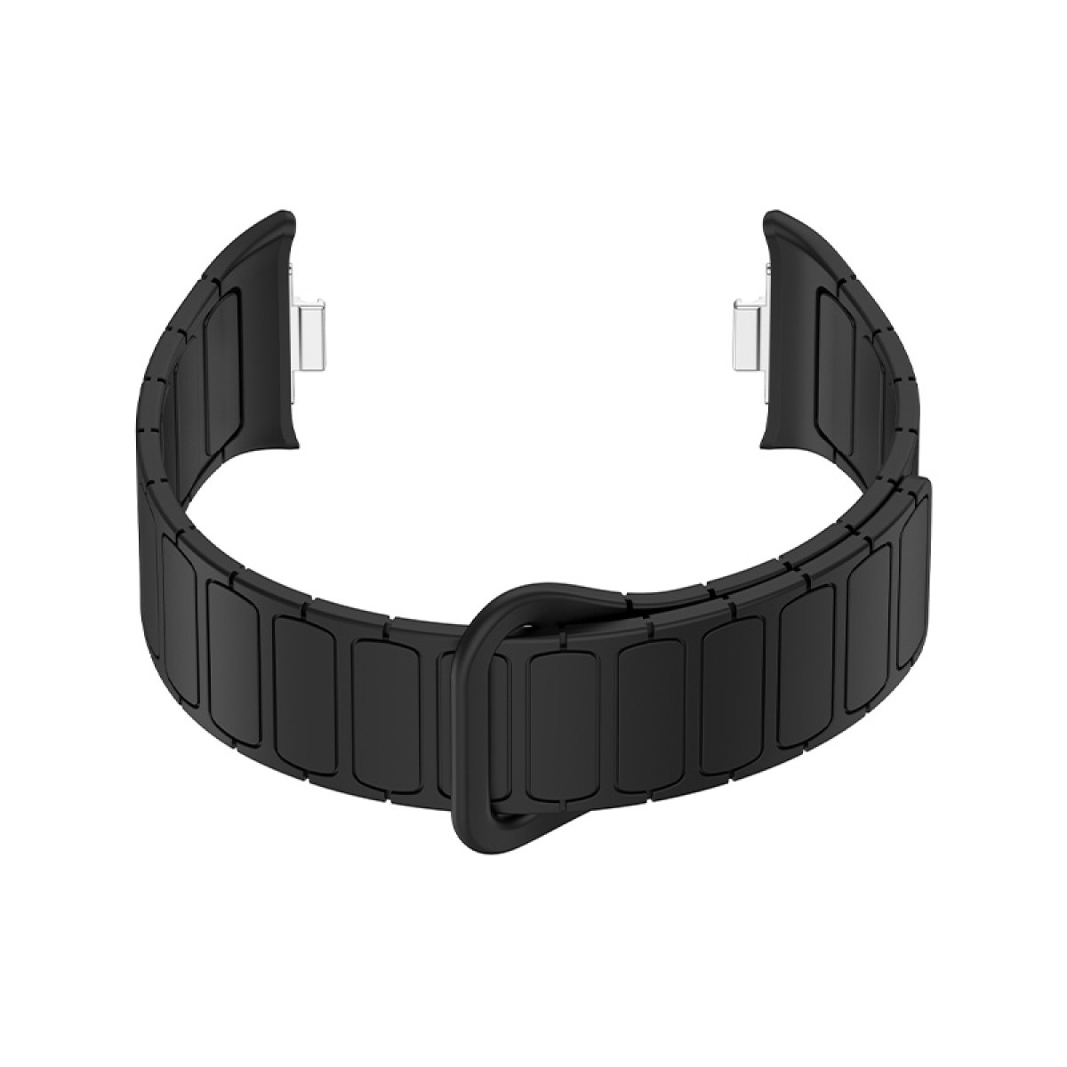 Cinturino per orologio nero flessibile a maglie con chiusura.