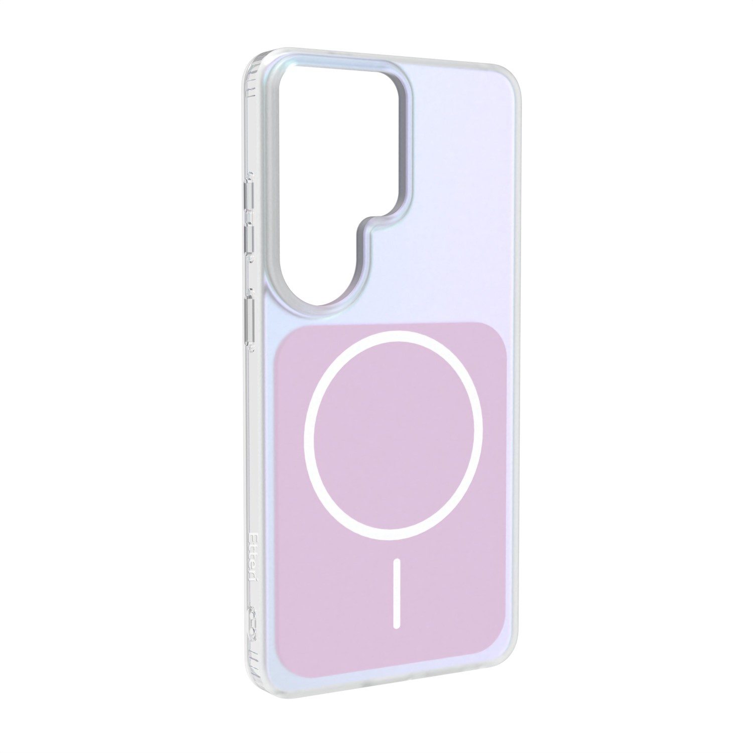 Custodia trasparente con cerchio MagSafe rosa e tratto.