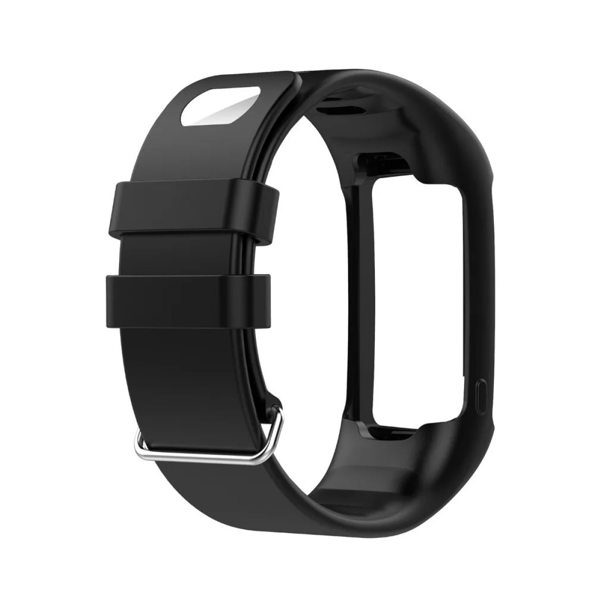 Schwarzes Armband für ein Wearable mit einer Schnalle und einem Schlitz.