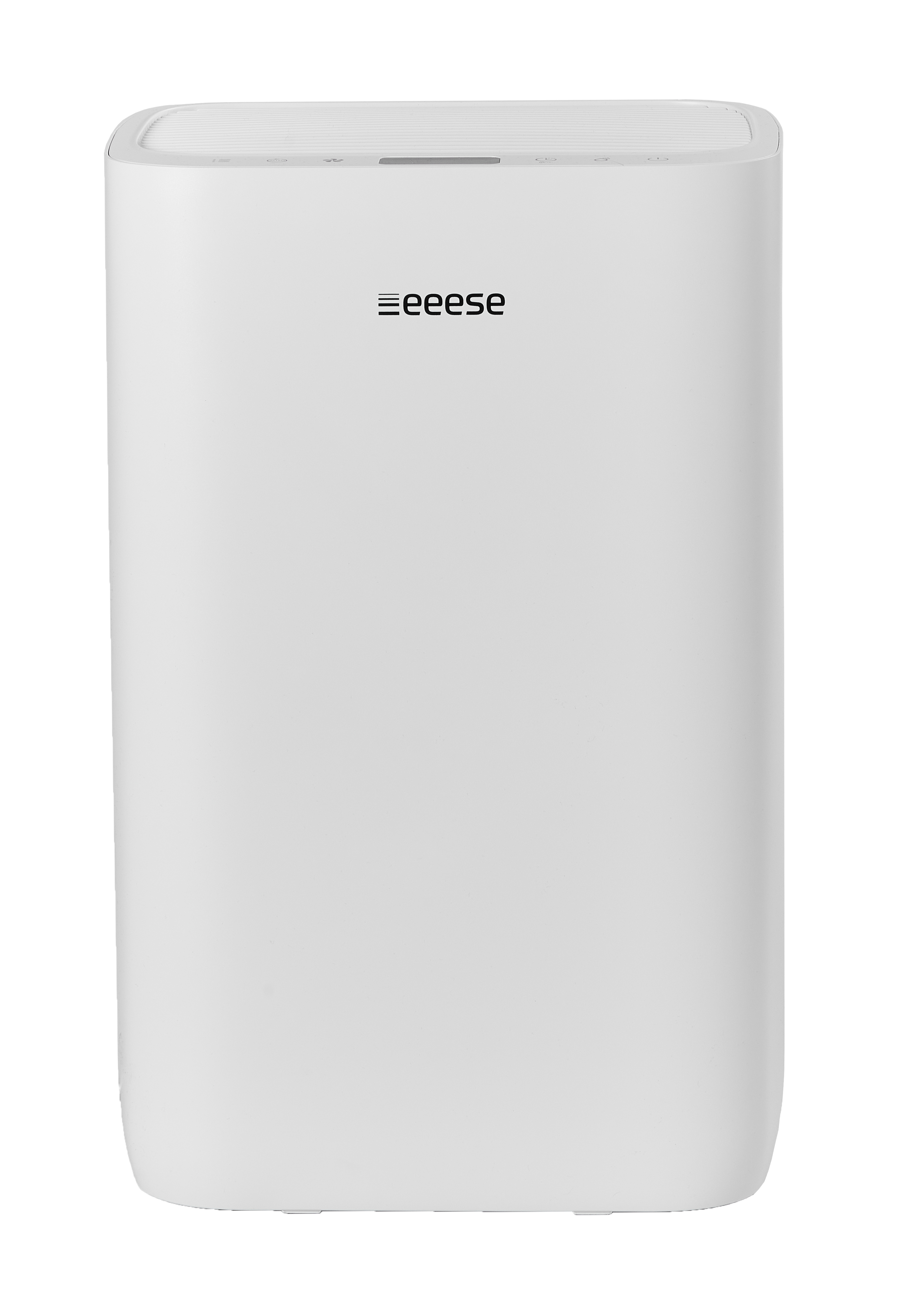 Ein weißer Luftreiniger mit dem Logo "eeeese" oben auf der Vorderseite.