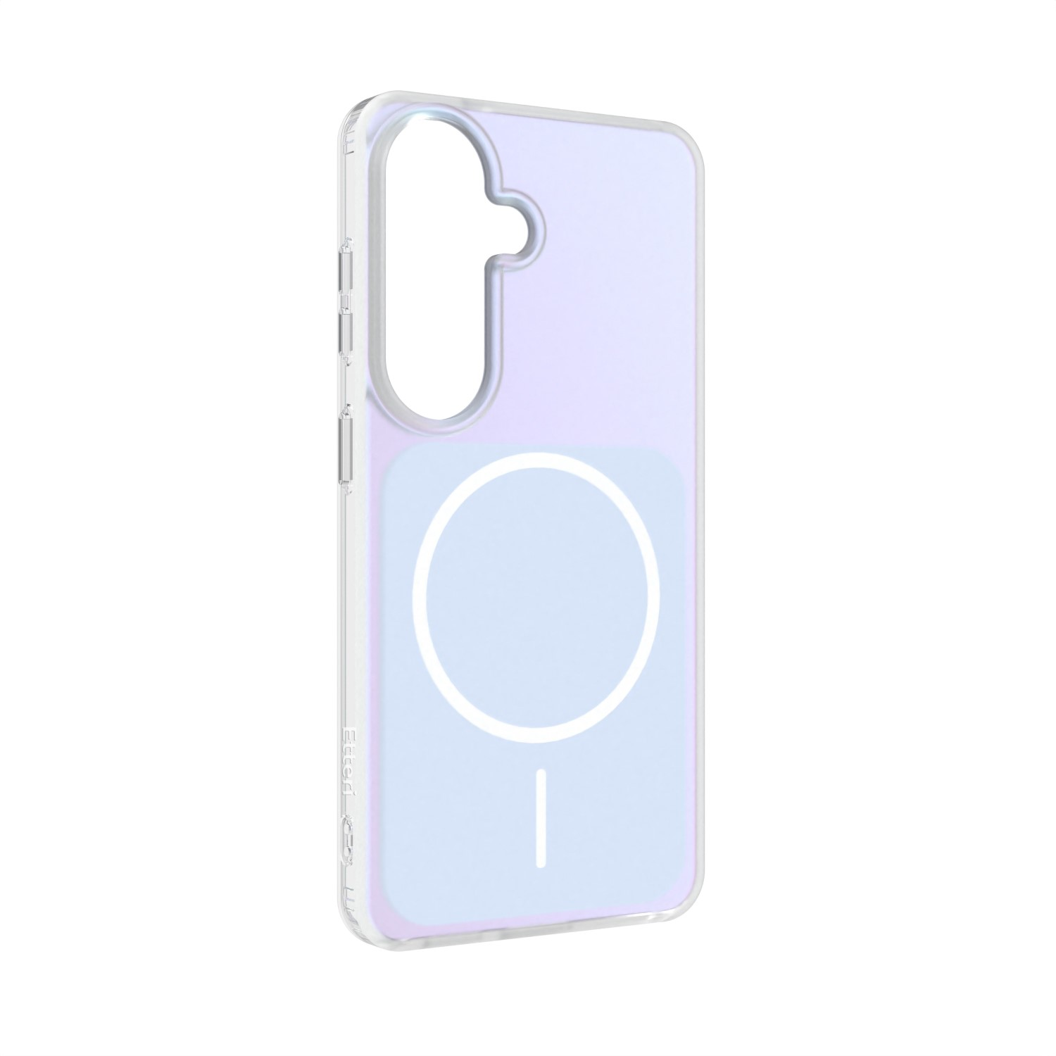 Przezroczyste etui na telefon z okręgiem i linią MagSafe.