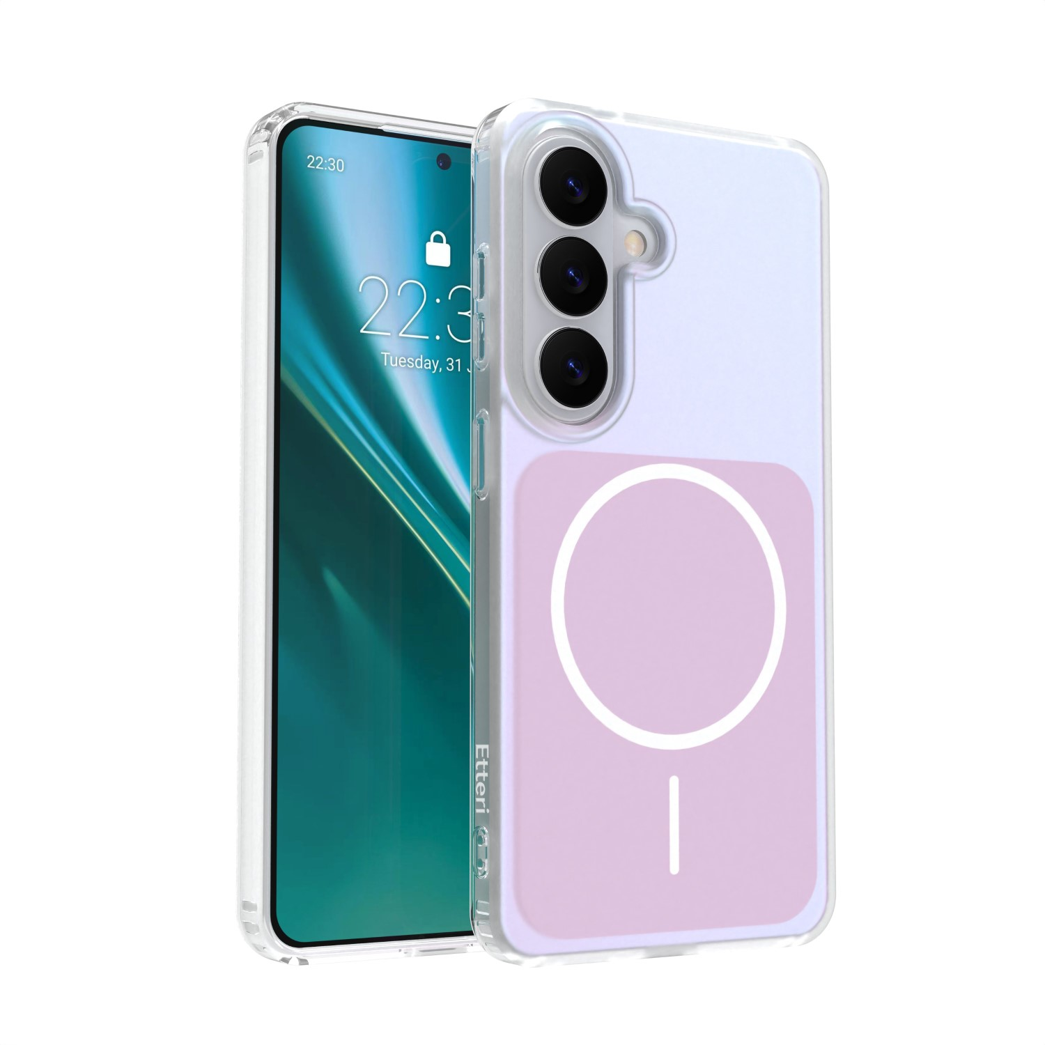 Przezroczyste etui na telefon z pierścieniem magnetycznym na smartfonie z zablokowanym ekranem.
