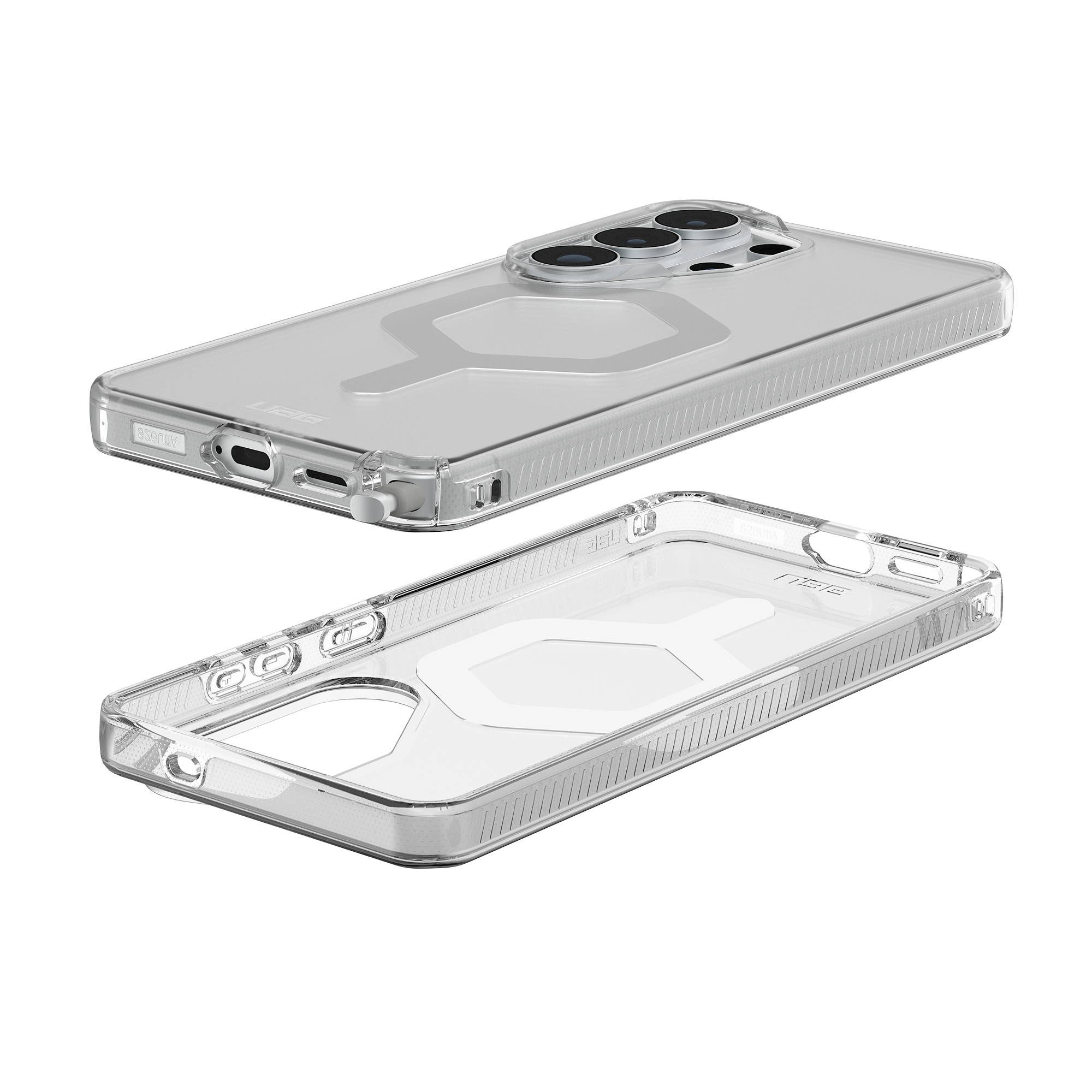 Zwei transparente Handyhüllen, eine auf dem Handy, eine daneben.