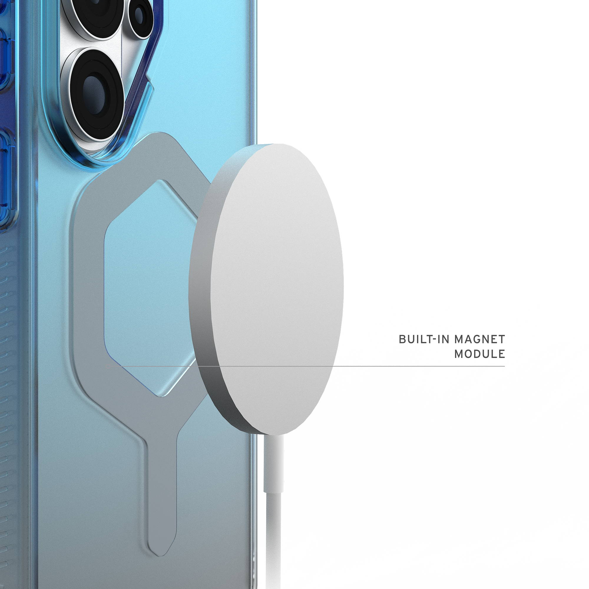 Ein Handy mit integriertem Magnetmodul und Ladekabel.