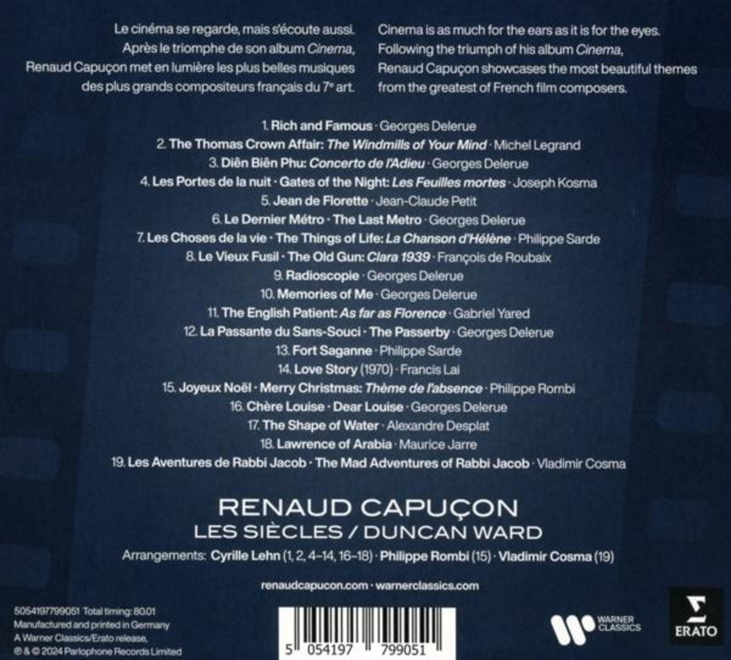 Elenco tracce album con titoli di compositori di film, eseguite da Renaud Capuçon.