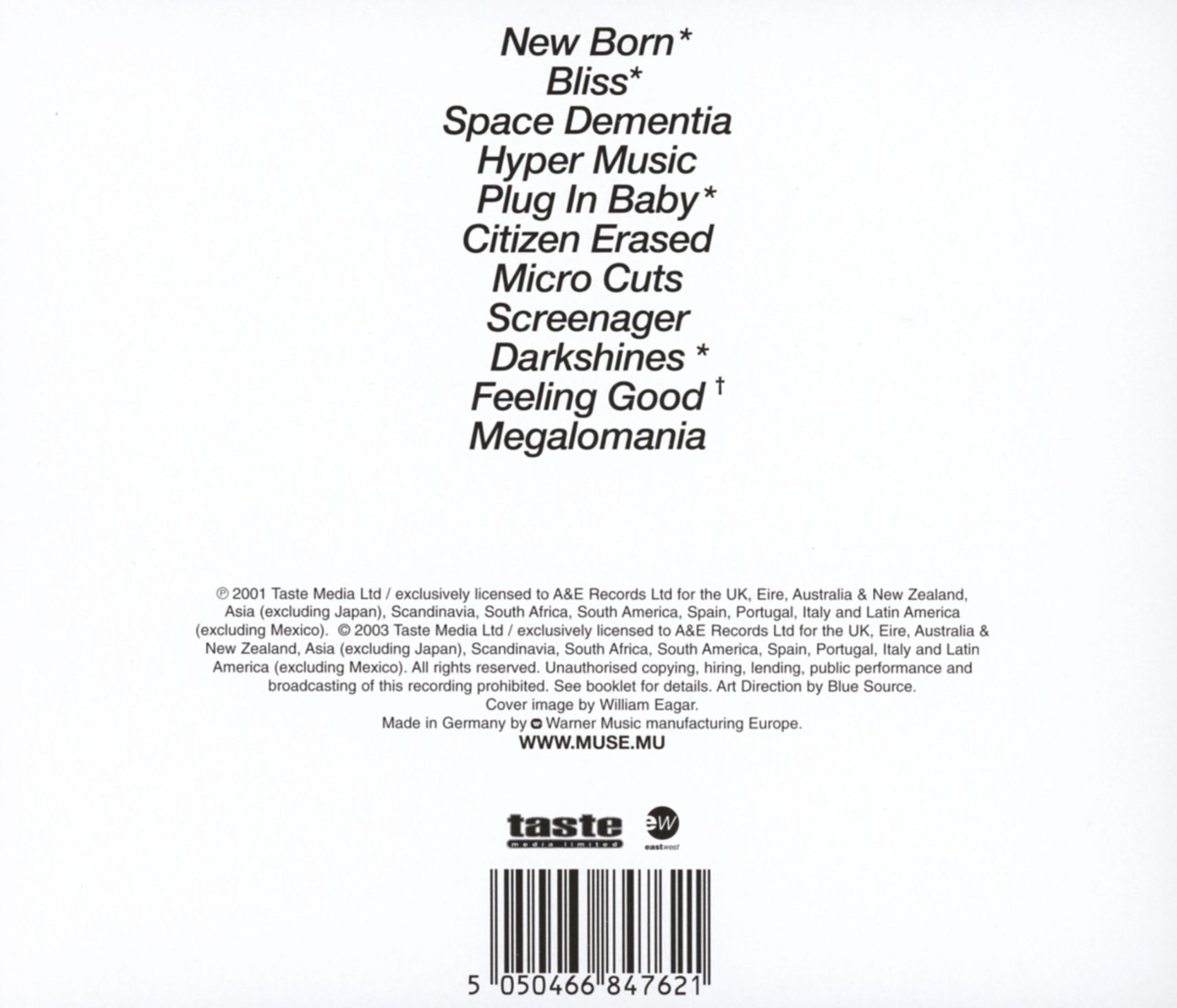 Elenco dei titoli delle canzoni con informazioni sul copyright e codice a barre.