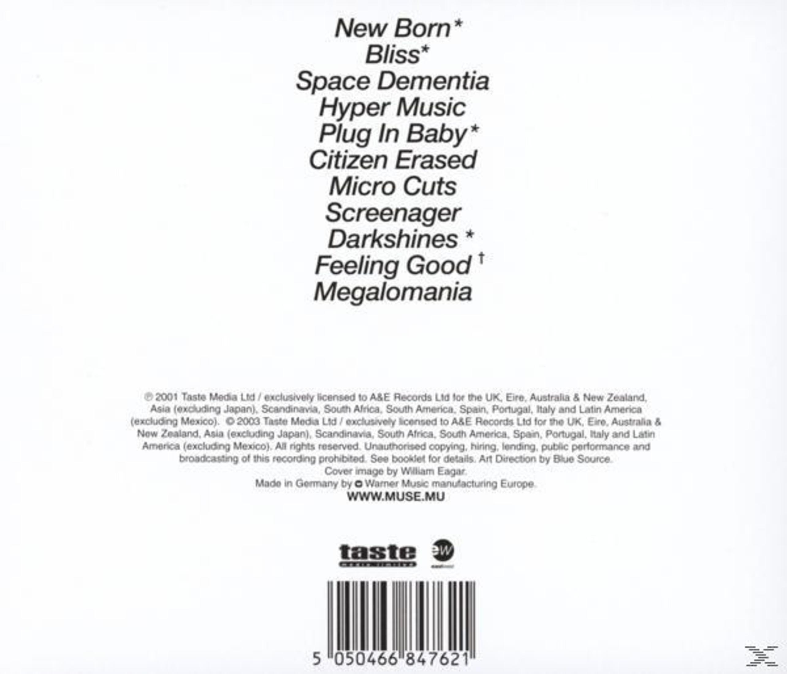 Elenco dei titoli delle canzoni, tra cui 'New Born', 'Bliss' e 'Space Dementia'.