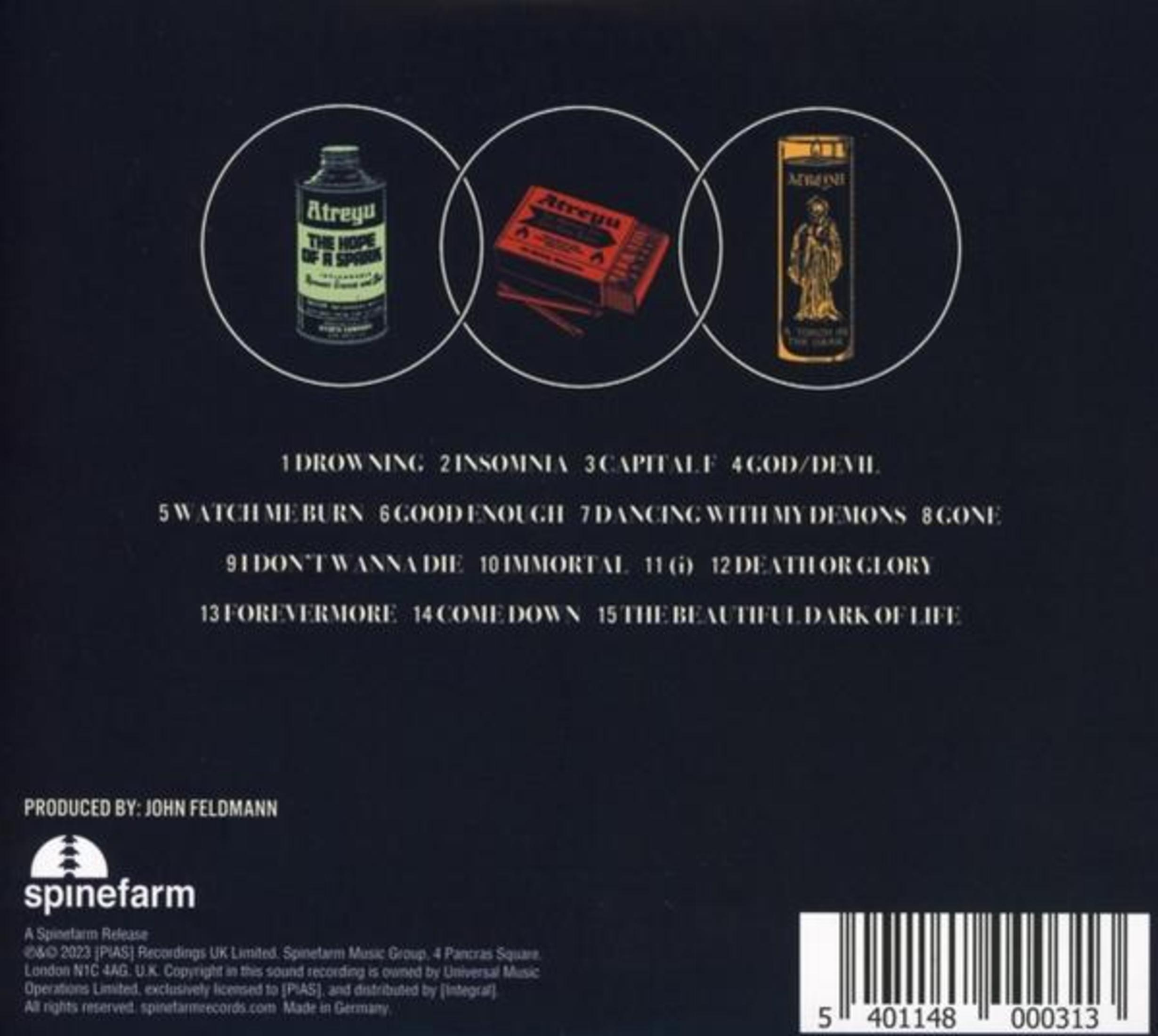 Tre cerchi con copertina dell'album: bottiglia, scatola di fiammiferi, candela.