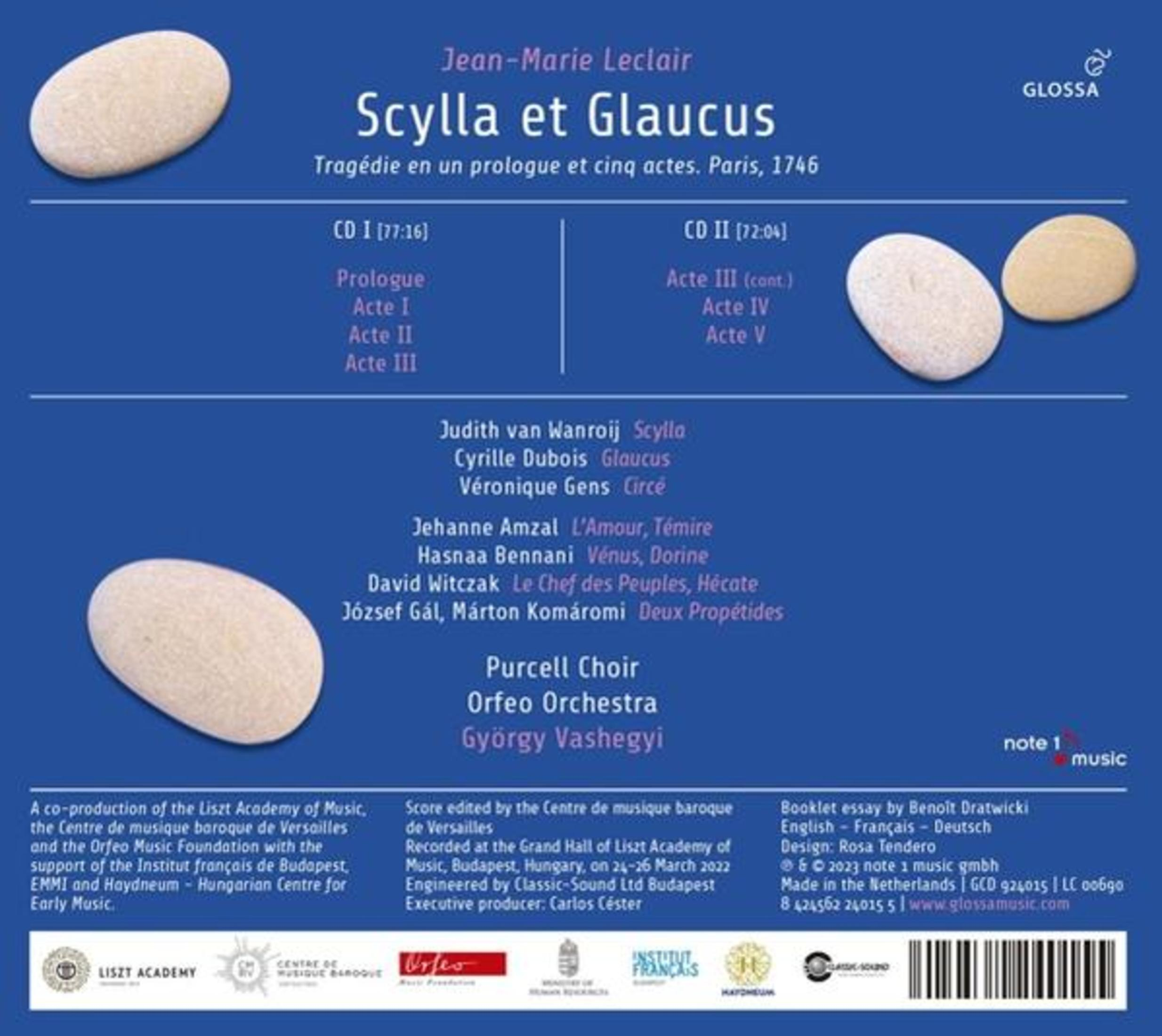 Copertina CD Scylla et Glaucus, con elenco di interpreti, tracce e dettagli produzione.