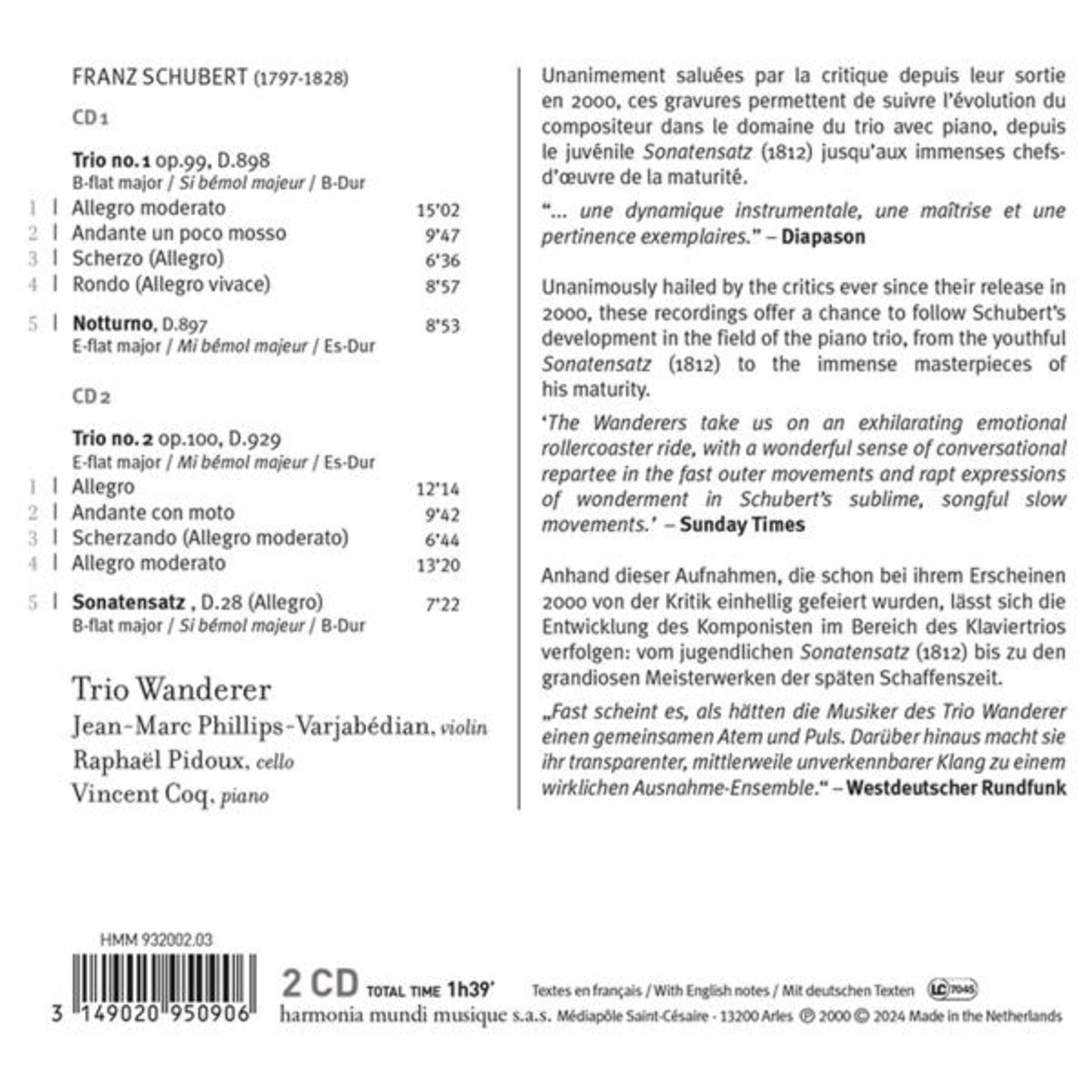 Registrazione del Trio Schubert del 1797-1828. Trio Wanderer.