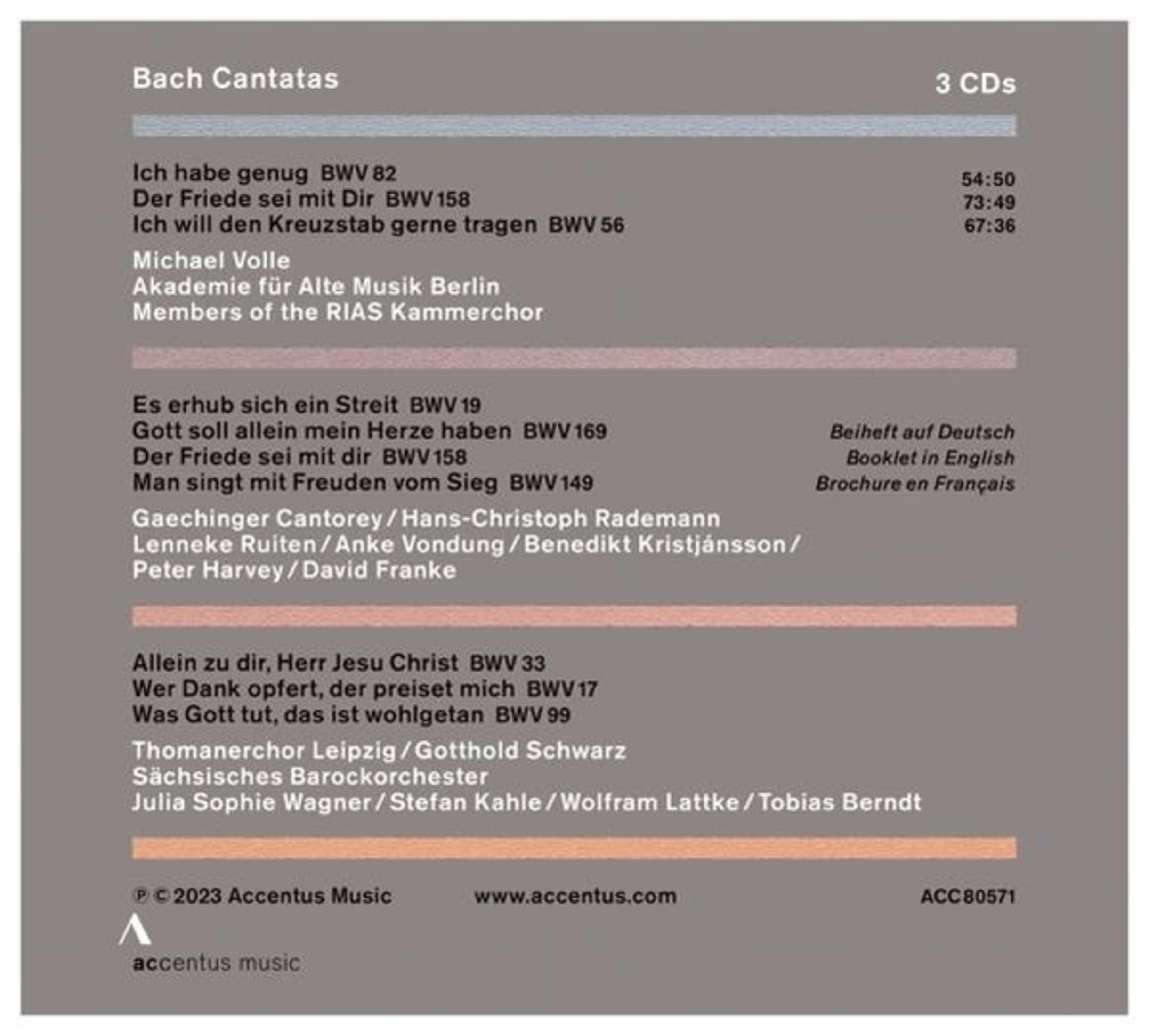 Cantate di Bach 3 CD con titoli, cantanti e durate.