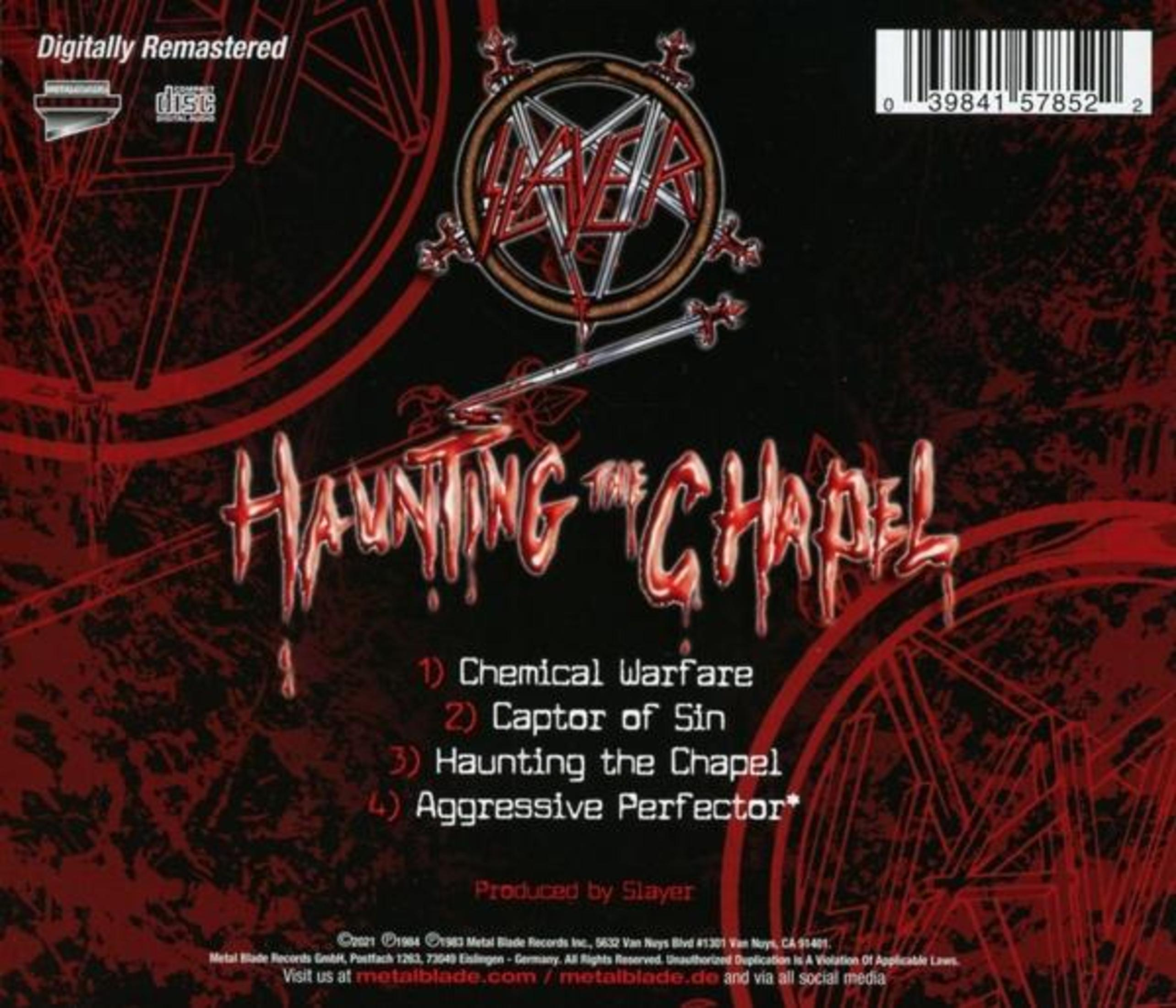 Copertina dell'album con logo "Haunting the Chapel", logo della band e lista brani.