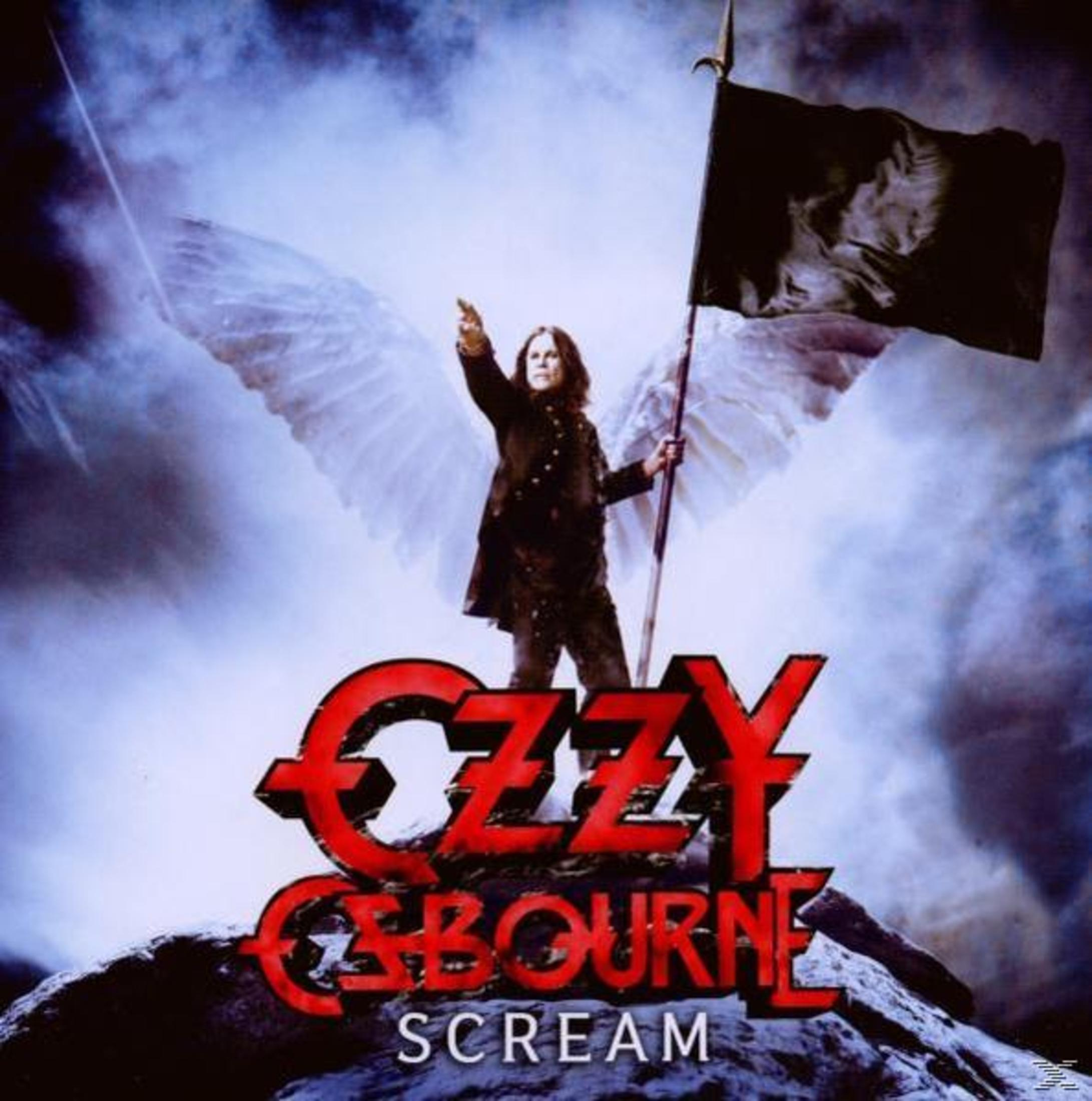 Ozzy Osbourne con ali e bandiera nera, album "Scream".