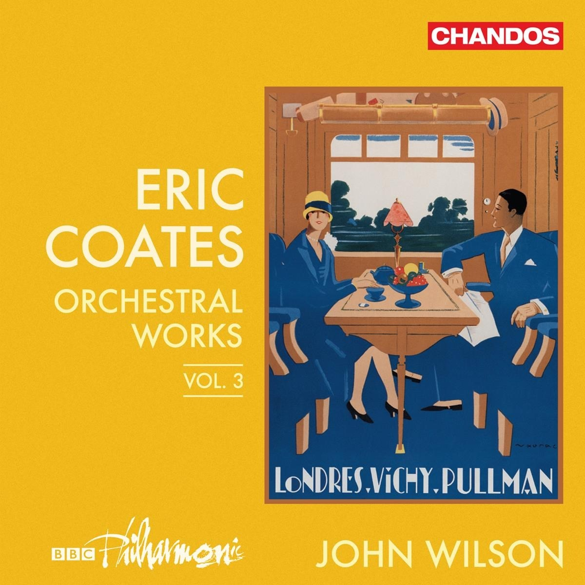 Uomo e donna in uno scompartimento di un treno, con le Opere Orchestrali di Eric Coates.