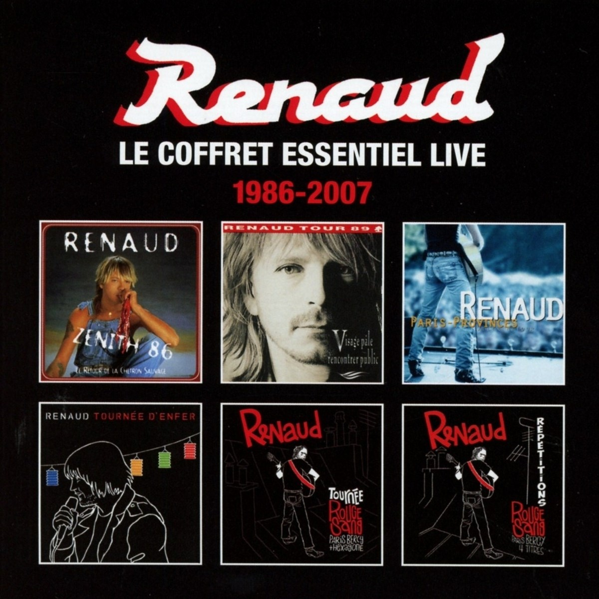 Collage copertine album: Renaud Live 1986-2007, con sei copertine diverse.