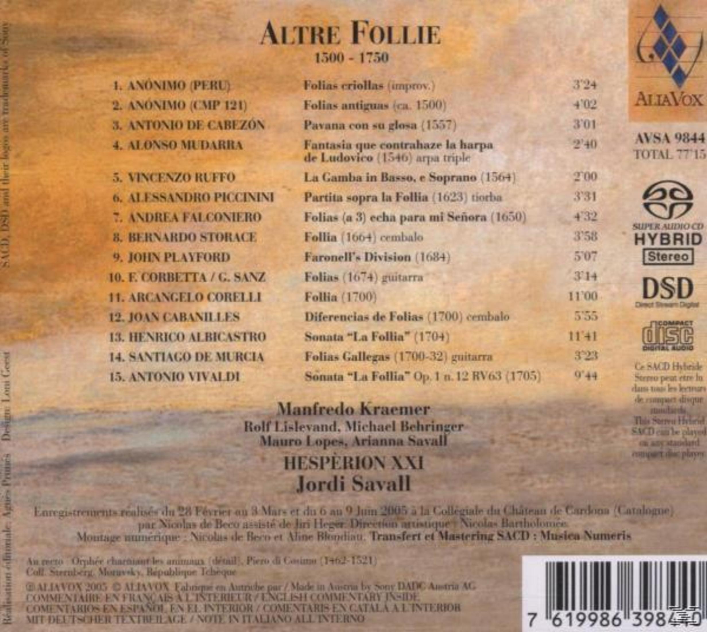 Copertina CD con tracklist e nomi degli artisti per 'Altre Follie'.