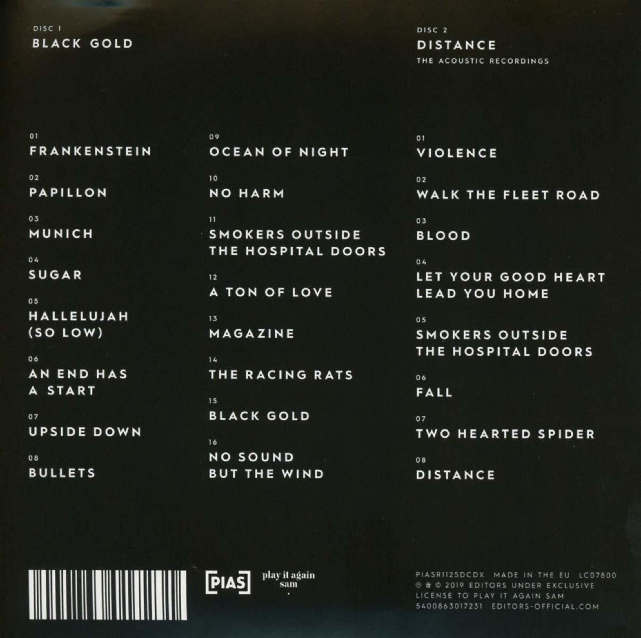 Copertina CD nera con elenco brani per Disco 1 e Disco 2.