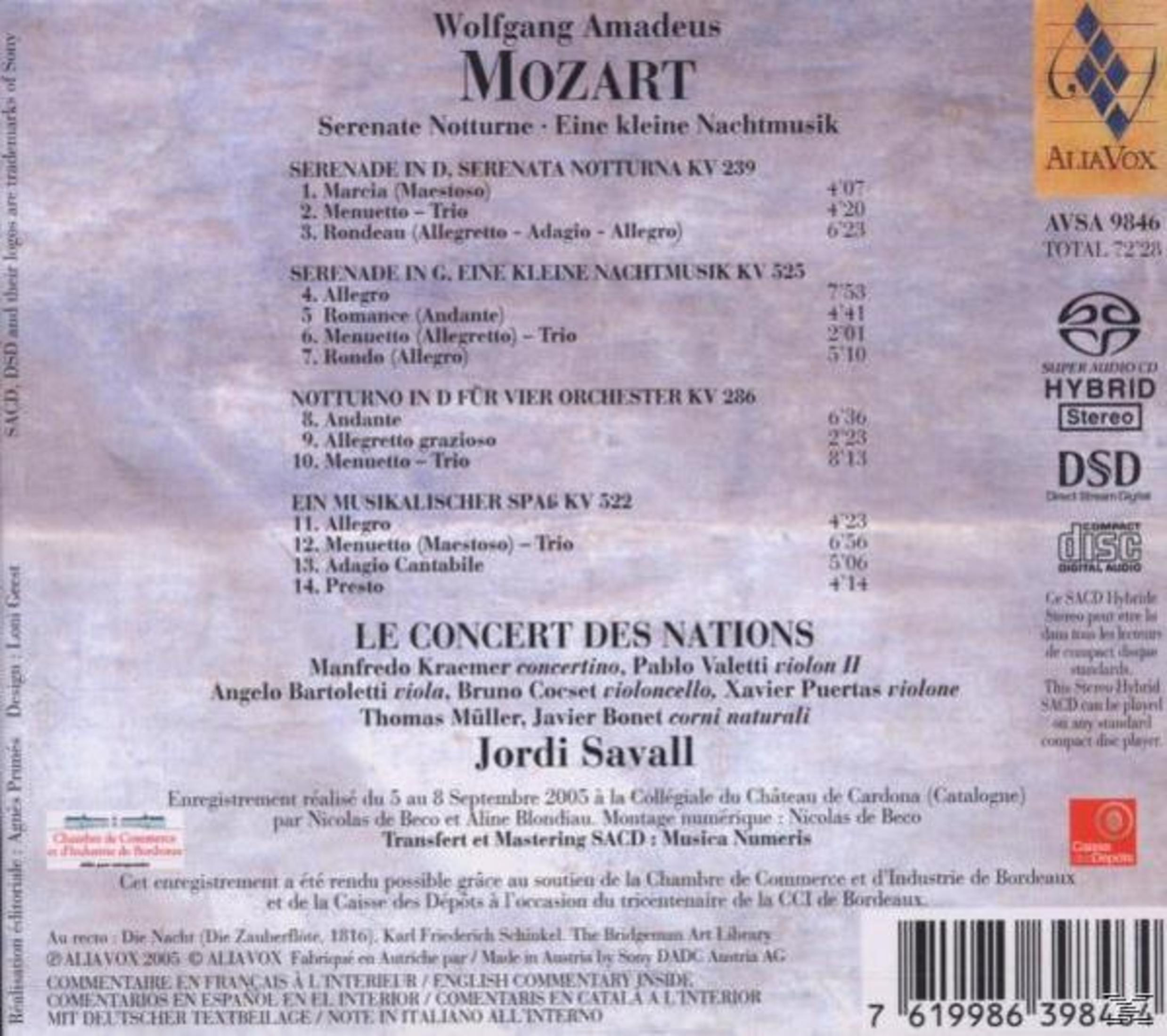 Copertina CD con titolo album Mozart, tracklist e interpreti. Logo ALIAVOX.