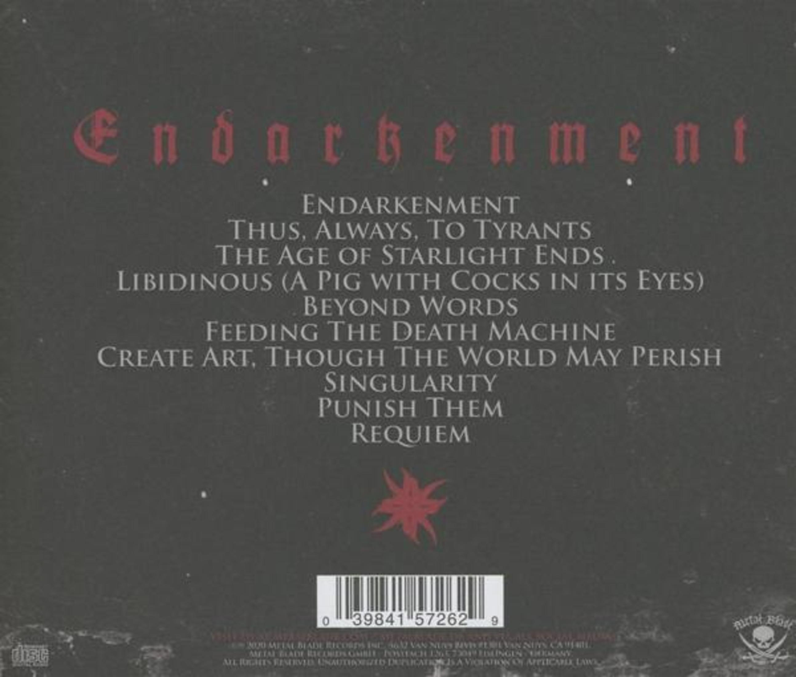 Retro copertina CD con nome band e titoli canzoni in testo rosso e bianco.