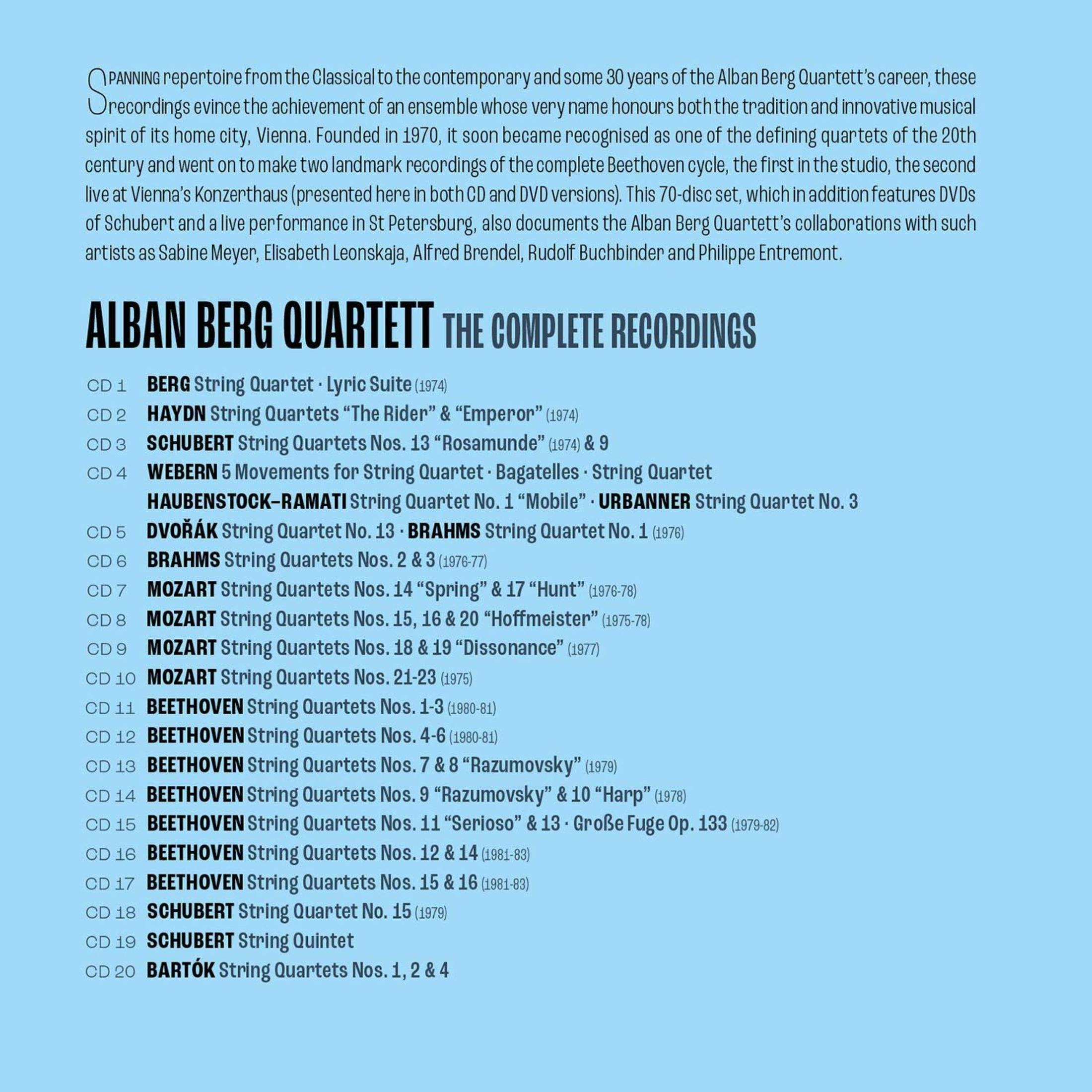 Lijst van Alban Berg Quartett Complete Opnames, 70 CD's, van Berg tot Bartók.