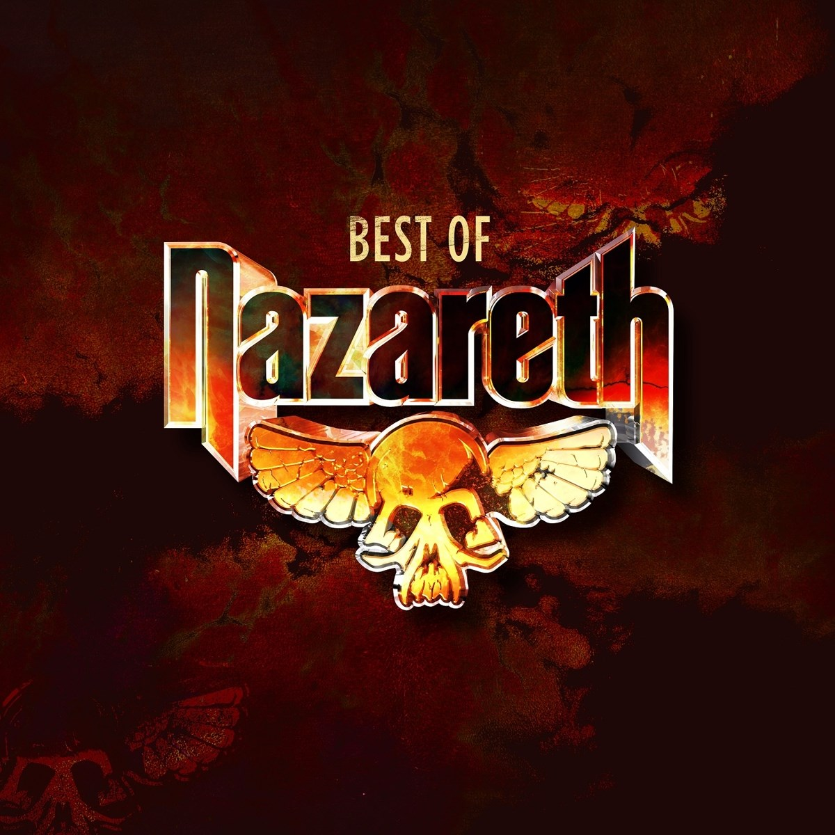 Logo Best of Nazareth con teschio e ali su sfondo scuro.