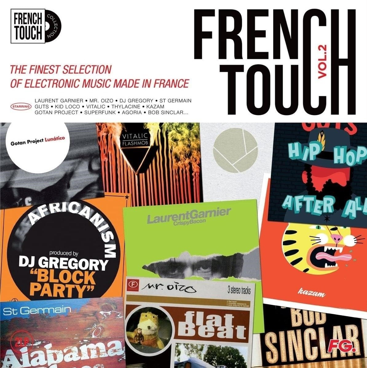 Collage di copertine di album intitolate "French Touch Vol.2" con artisti.
