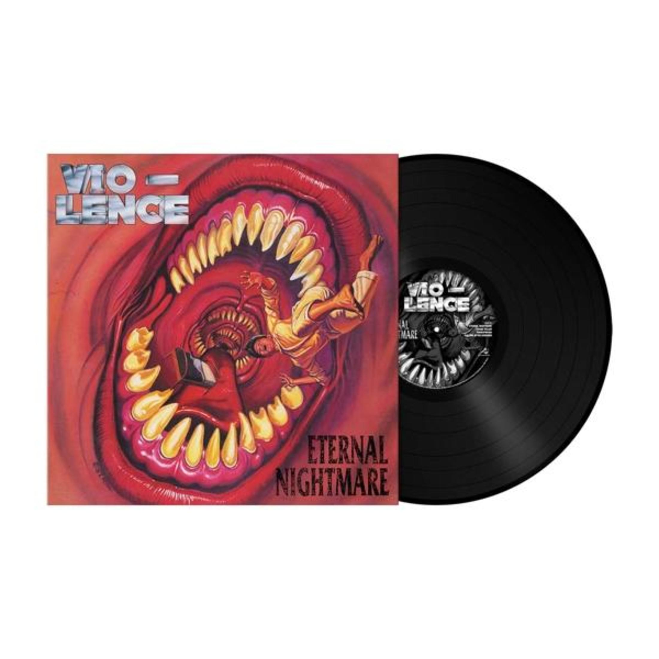 Disco con copertina: "Eternal Nightmare" dei VIOLENCE, un uomo cade in una bocca gigante.