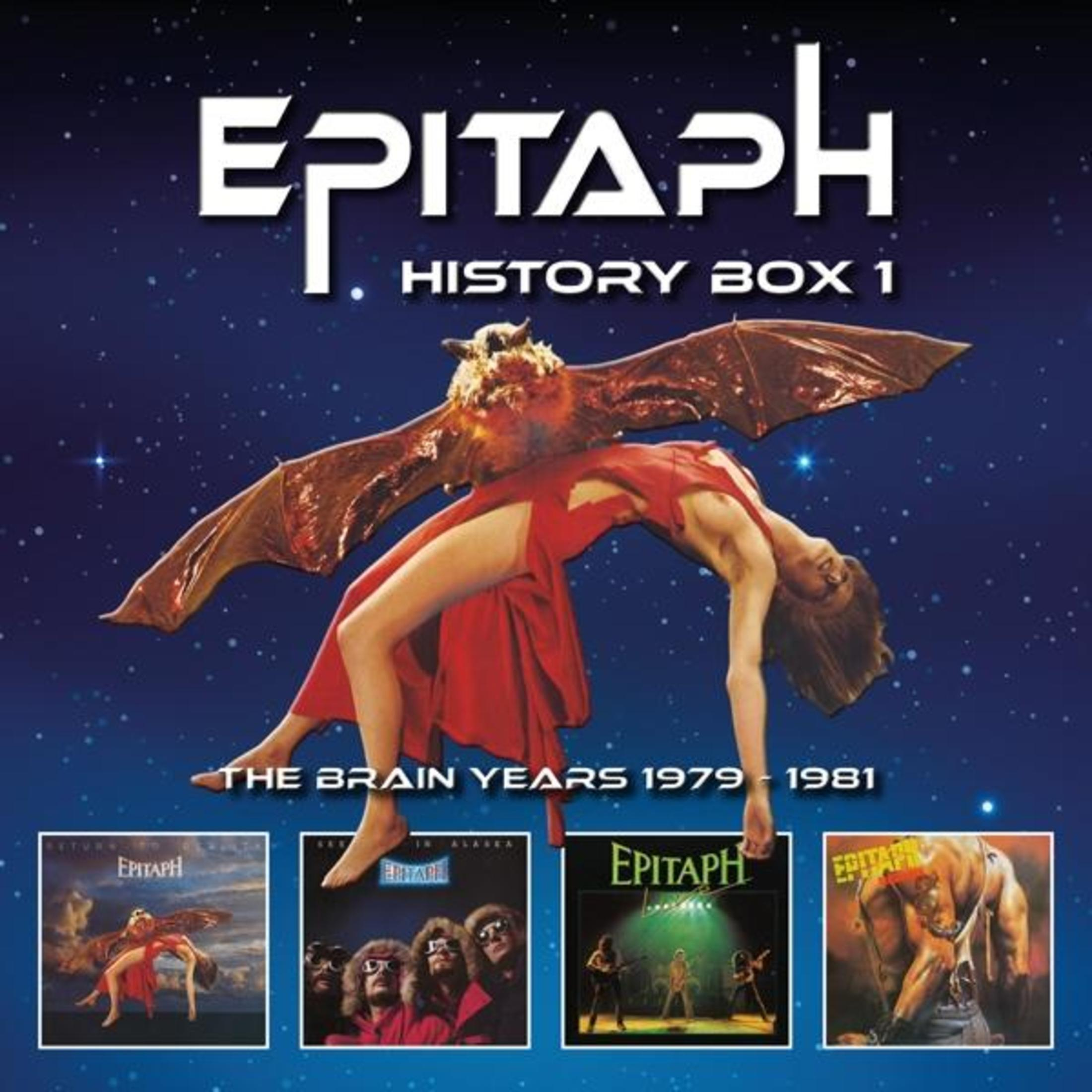 Epitaph History Box 1: Donna con ali, cielo stellato, copertine album.