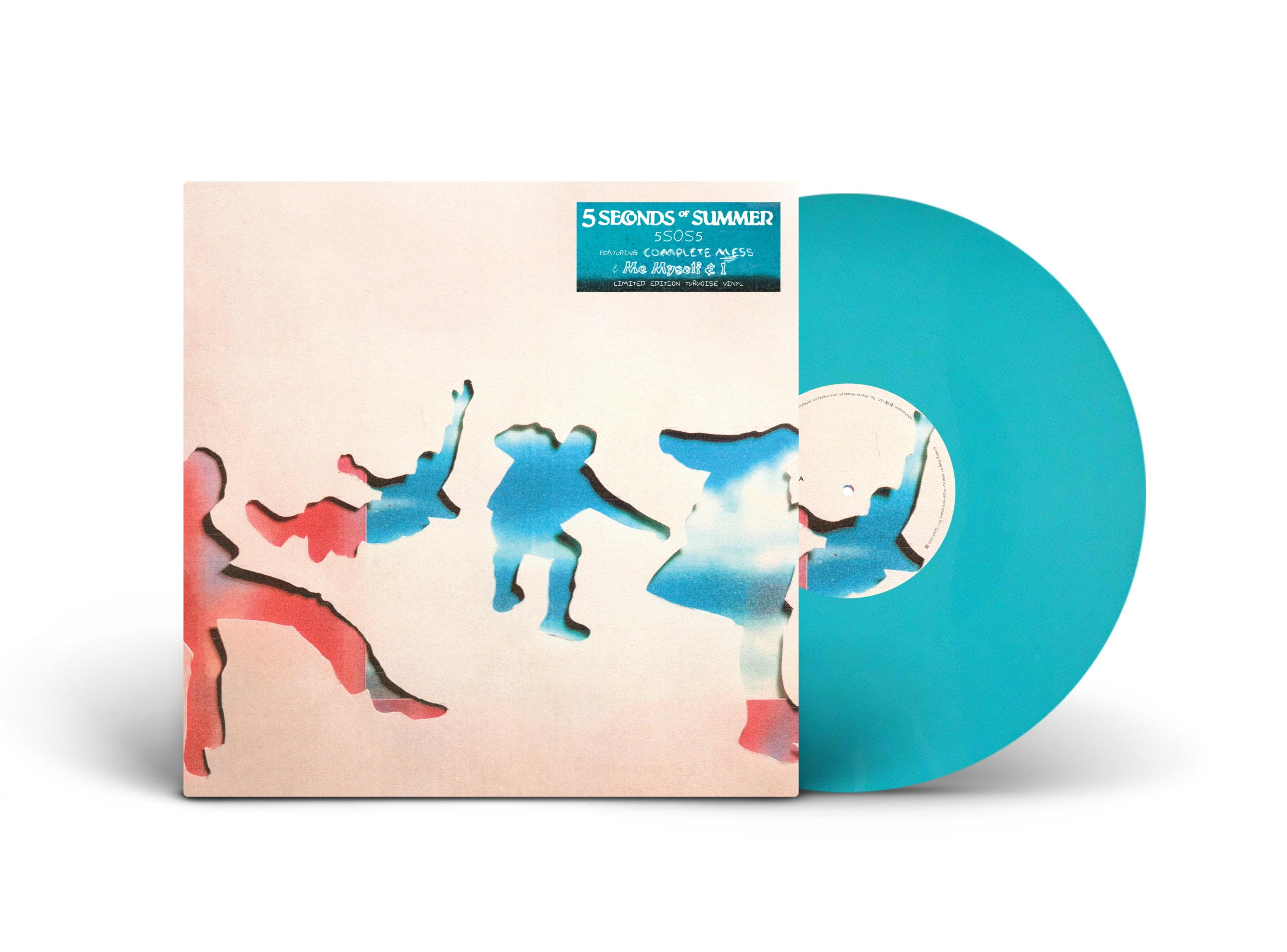 Turquoise vinyl met albumhoes met gestileerde silhouetten.