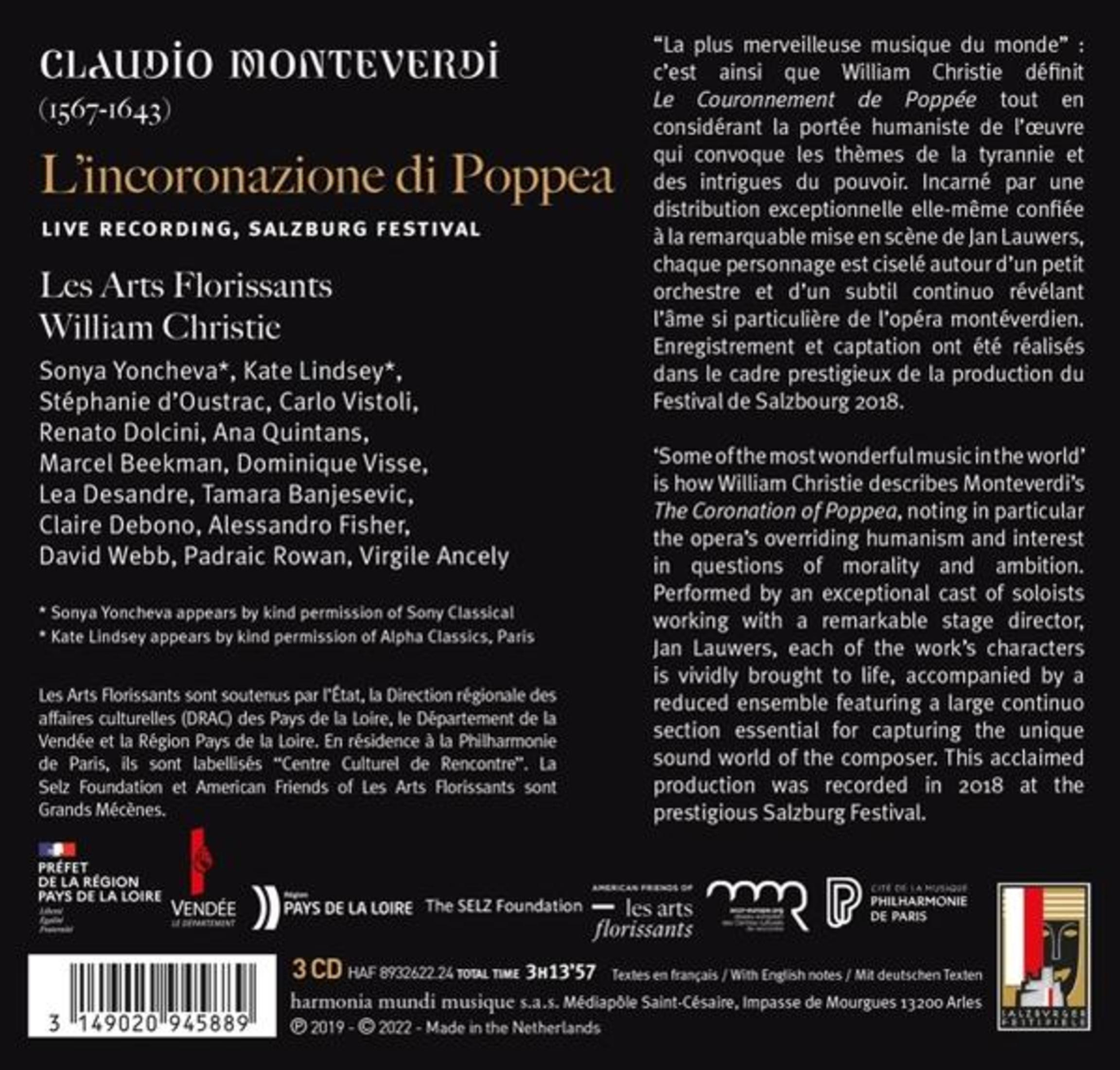 Copertina CD opera di Monteverdi. Nomi e loghi.