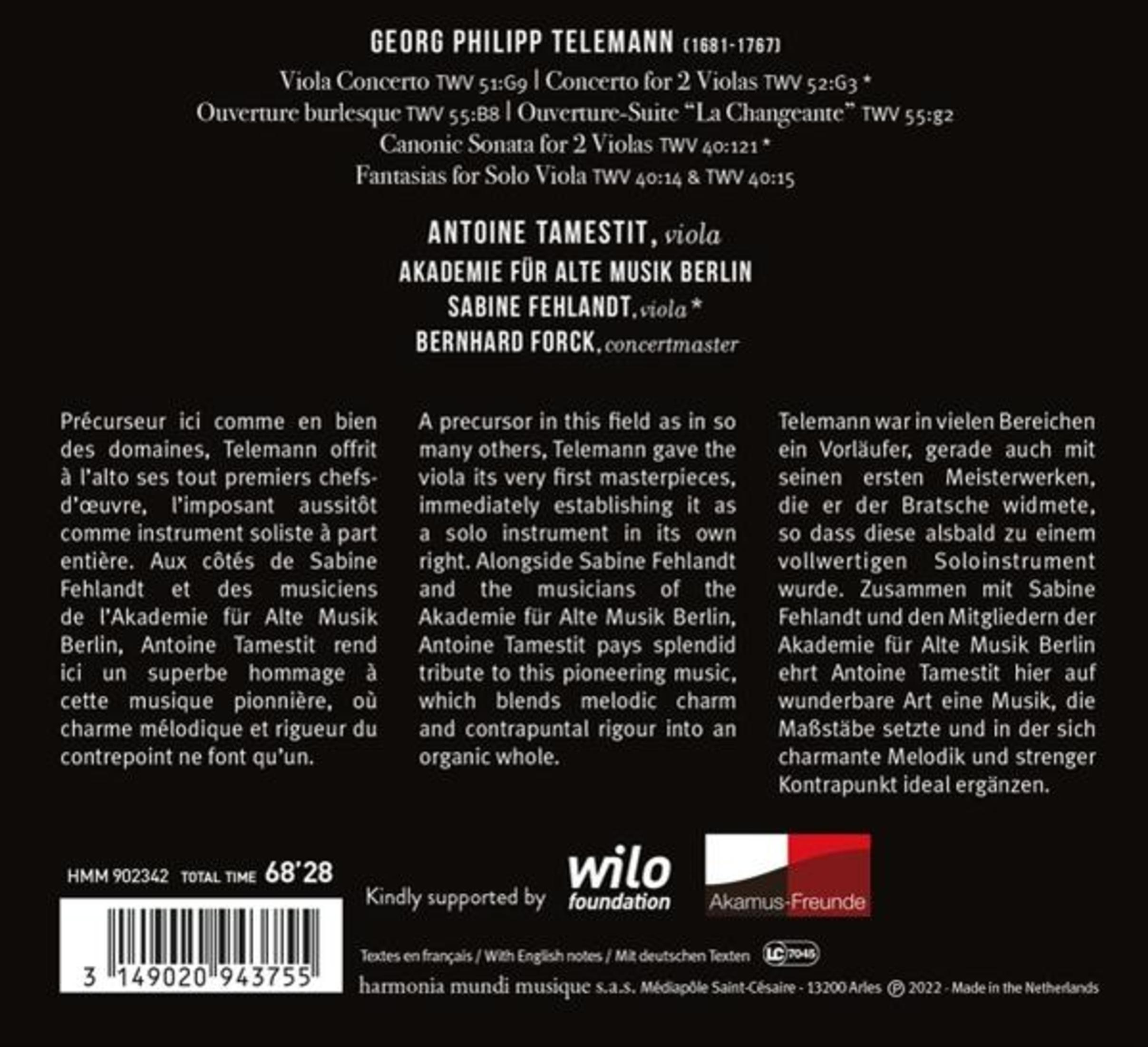 Retro copertina CD con elenco opere, artisti, testi e codice a barre.