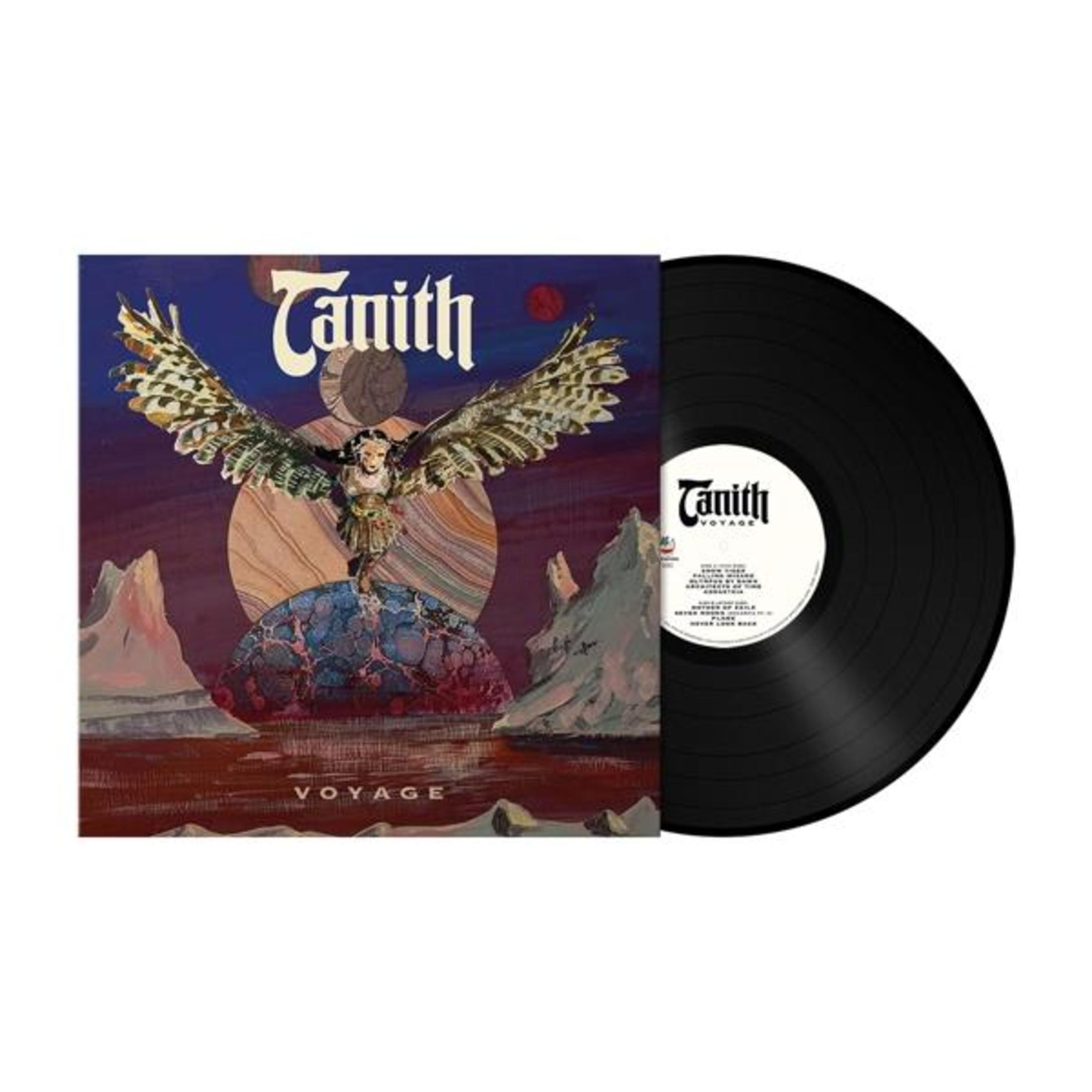 Copertina e disco in vinile con figura alata su un pianeta.