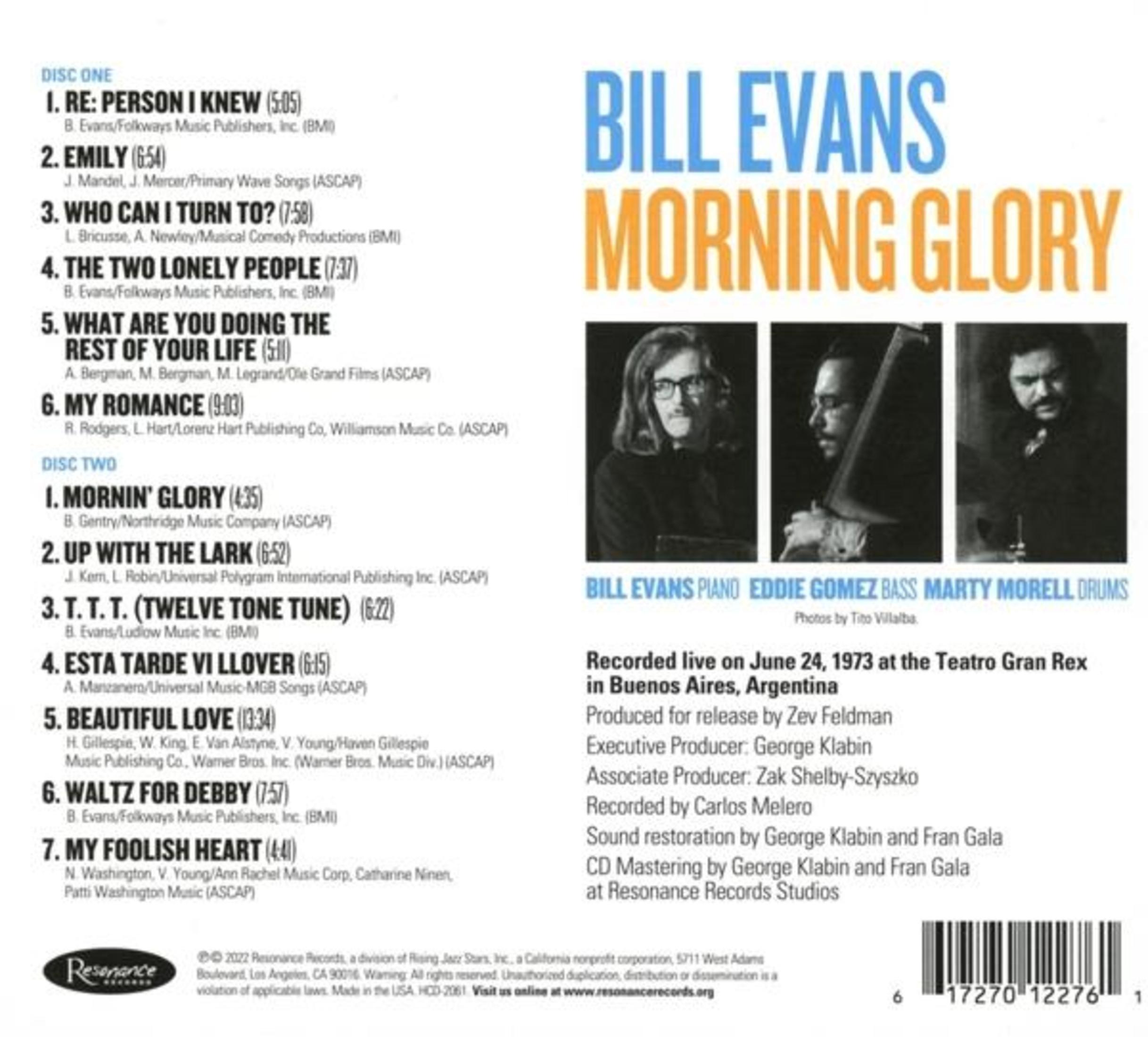 Copertina CD: Bill Evans, Eddie Gomez e Marty Morell. Elenco tracce.