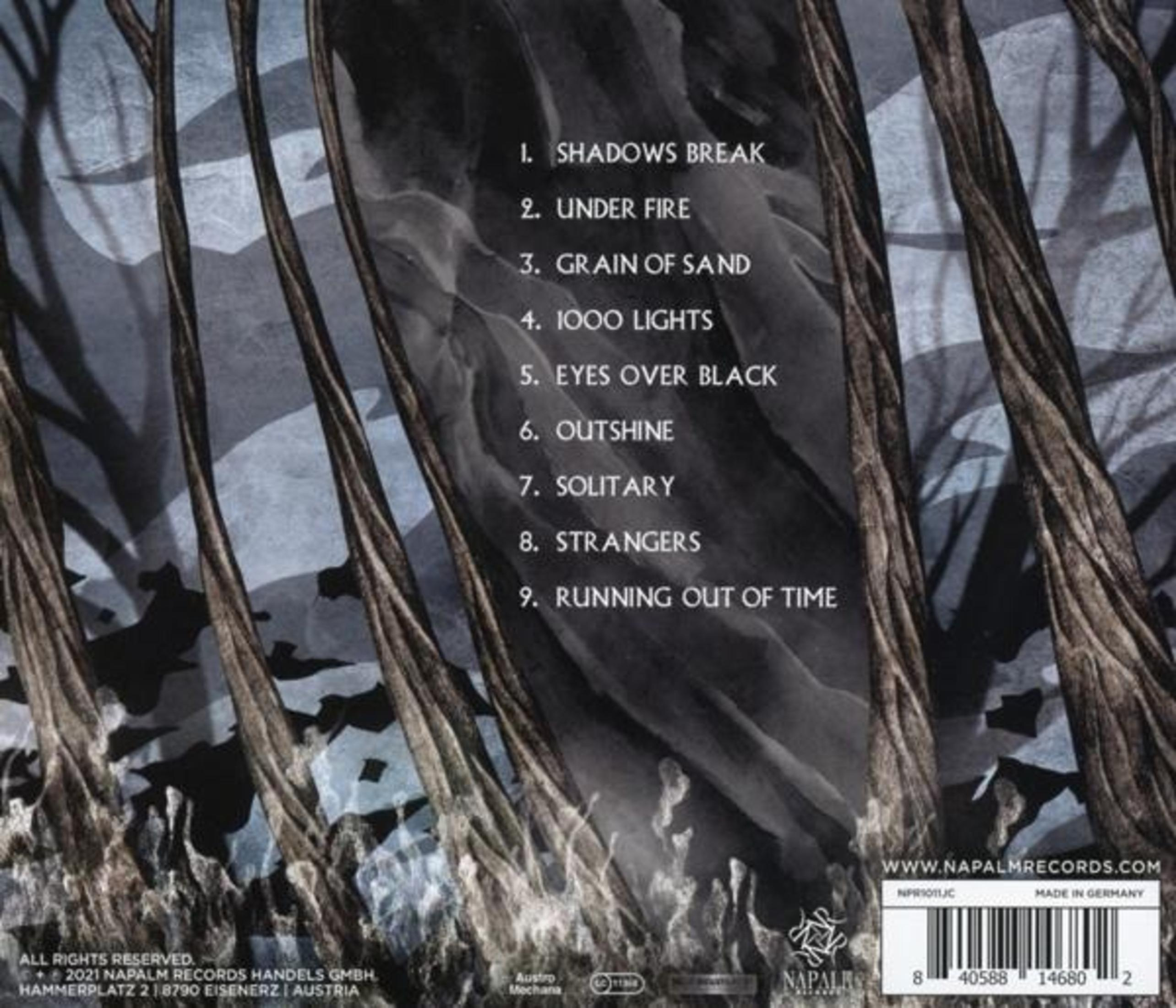 Copertina posteriore dell'album con motivo ad albero, elenco brani e codice a barre.