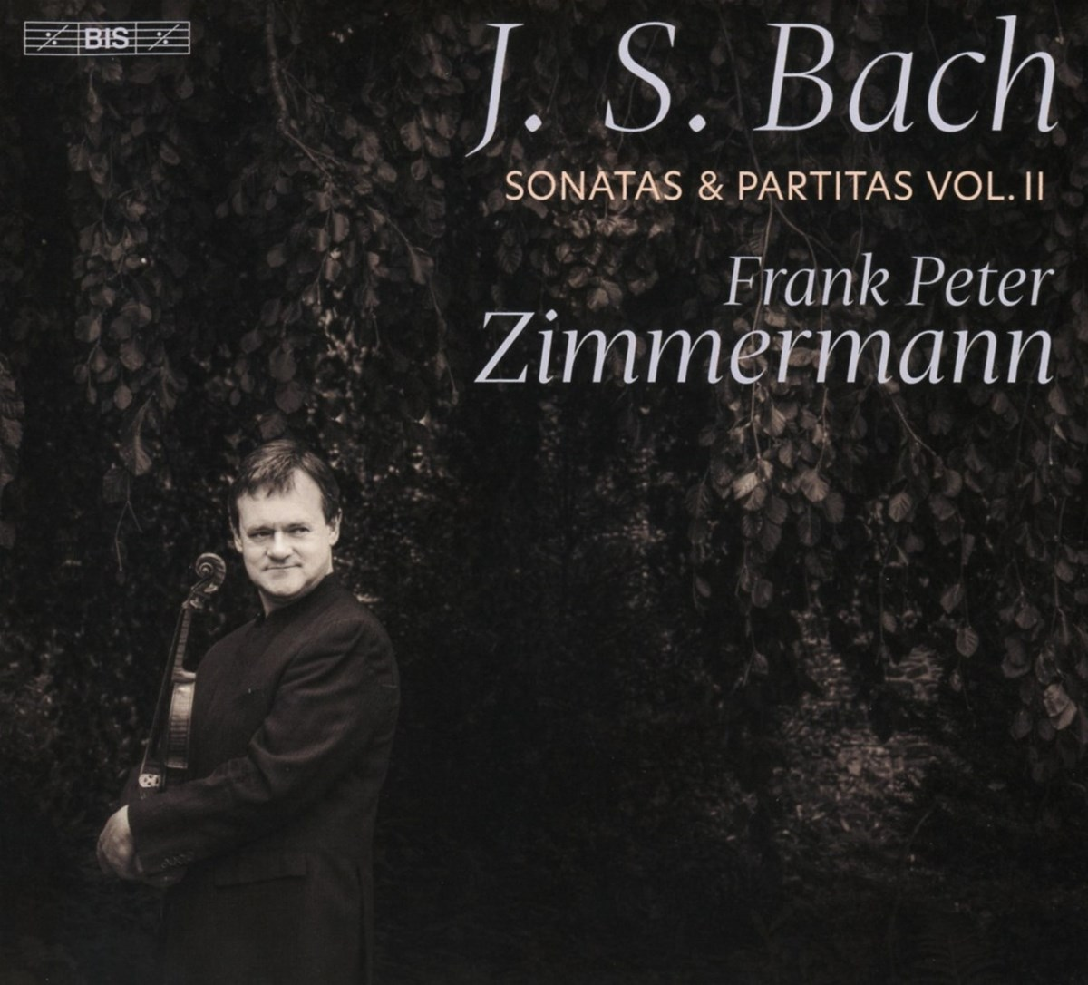 Uomo con violino davanti a fogliame, titolo album J. S. Bach