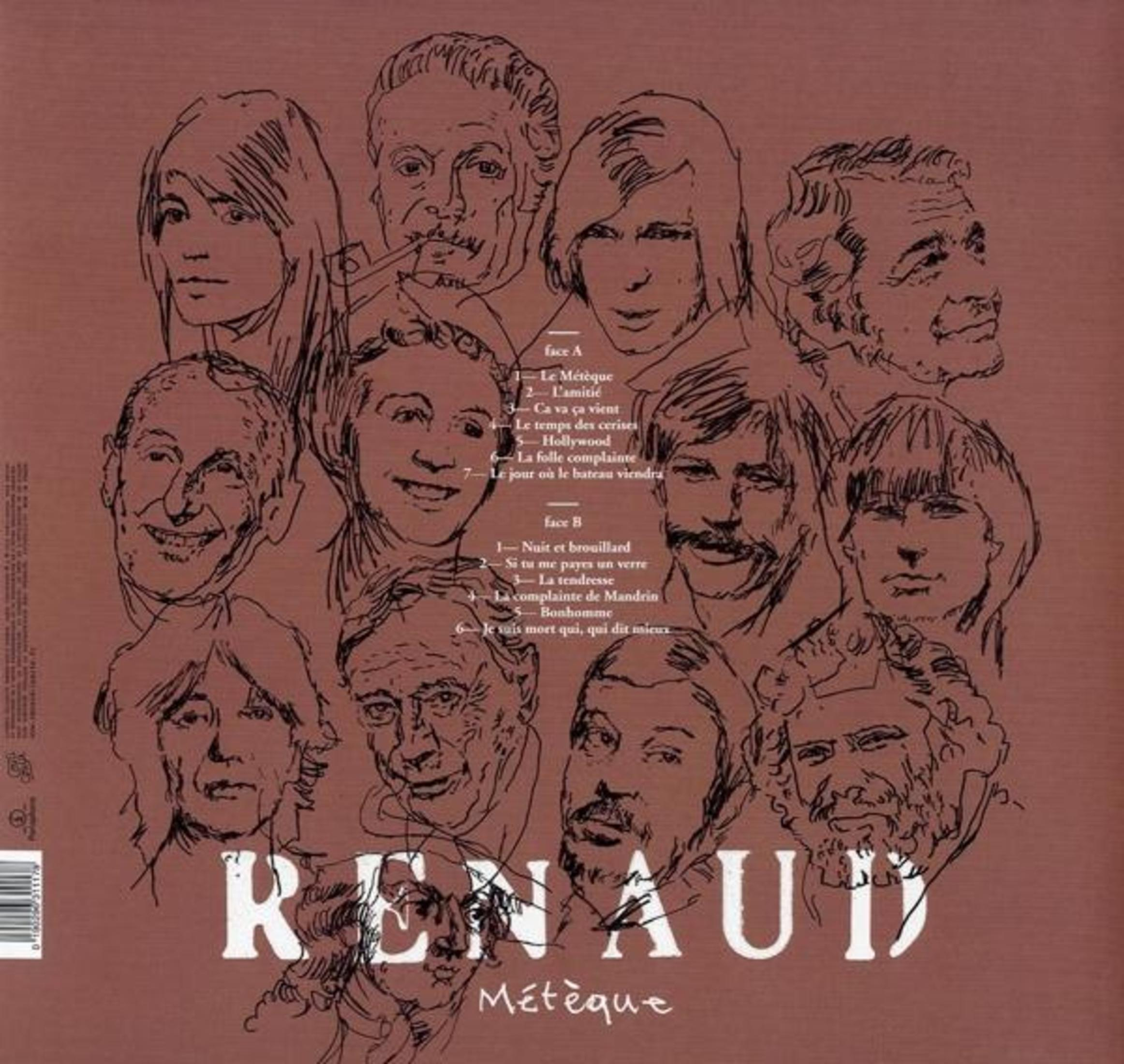 Disegno di volti e titoli di canzoni dell'album "Métèque" di Renaud.