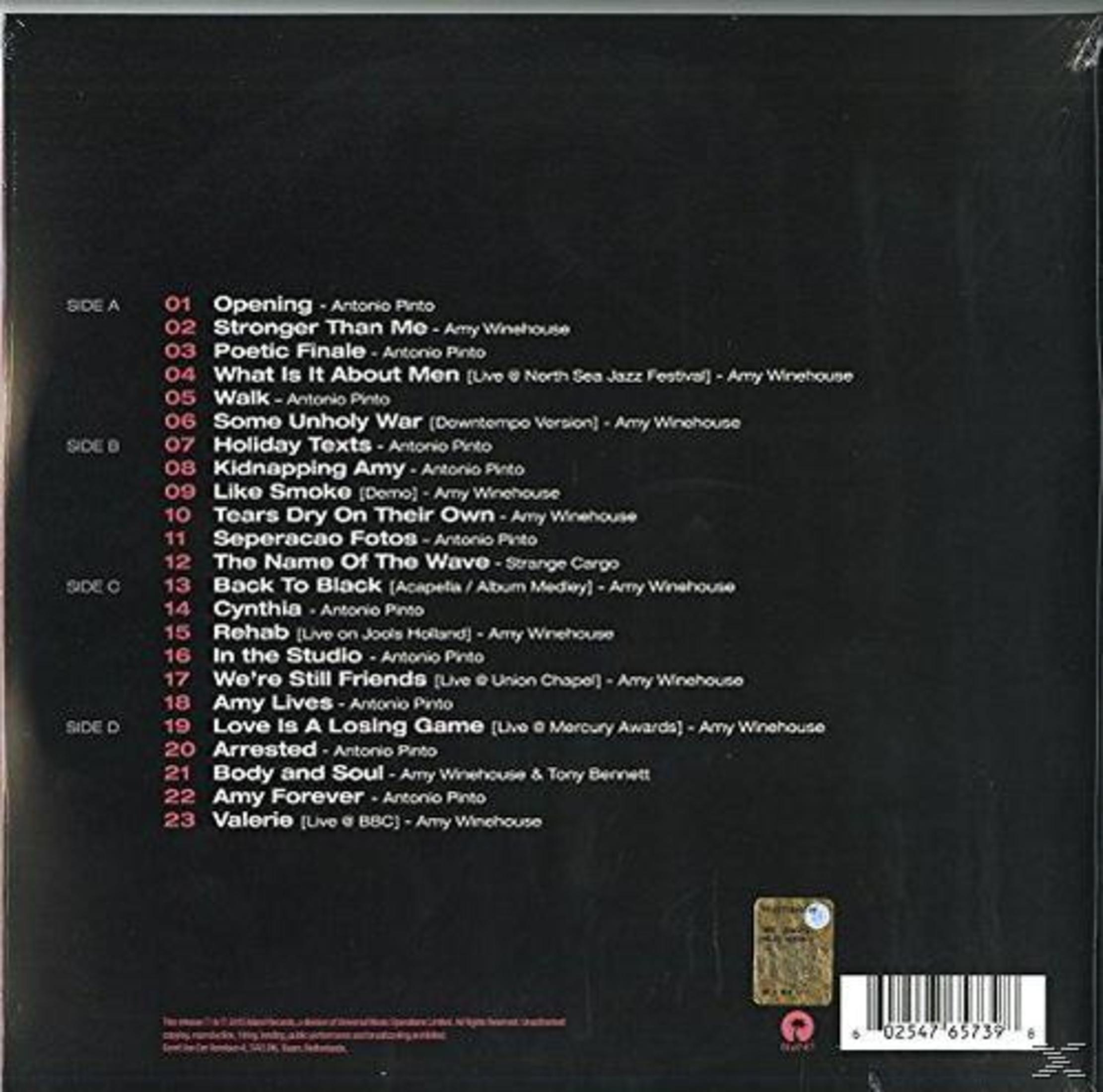 Copertina in vinile nero con elenco tracce per lato: A, B, C, D. Include codice a barre.